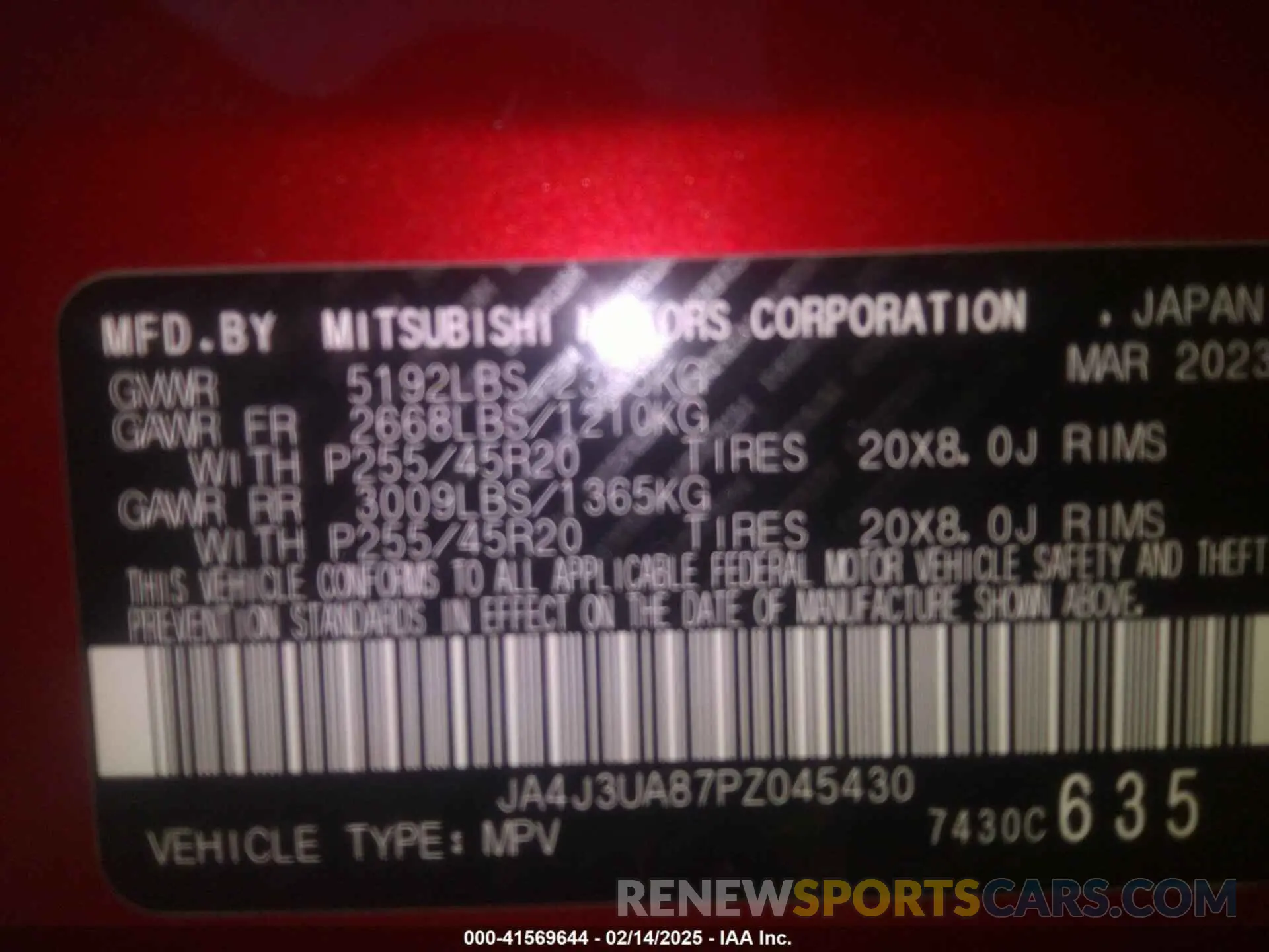 9 Photograph of a damaged car JA4J3UA87PZ045430 MITSUBISHI OUTLANDER 2023