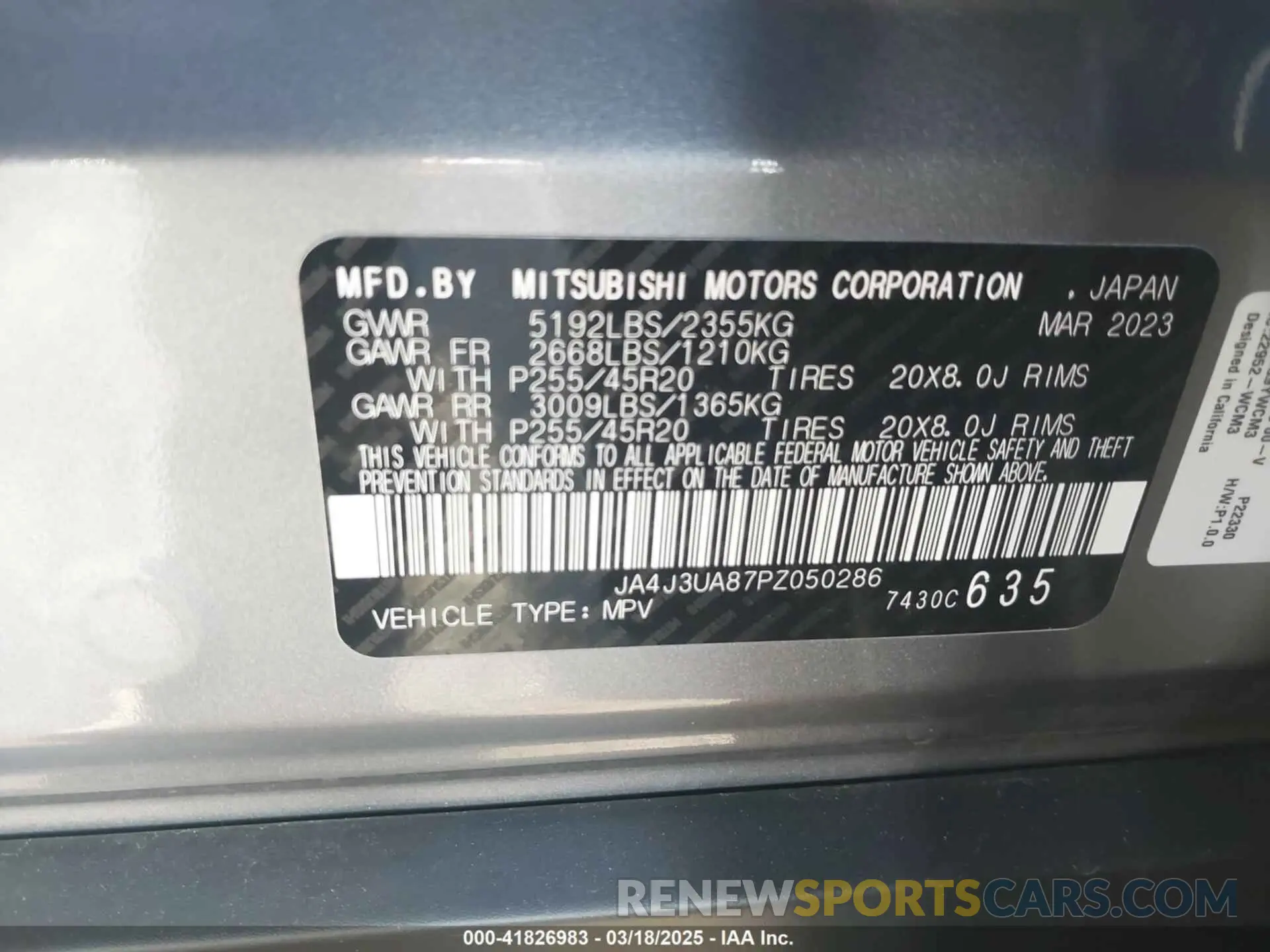 9 Фотография поврежденного автомобиля JA4J3UA87PZ050286 MITSUBISHI OUTLANDER 2023