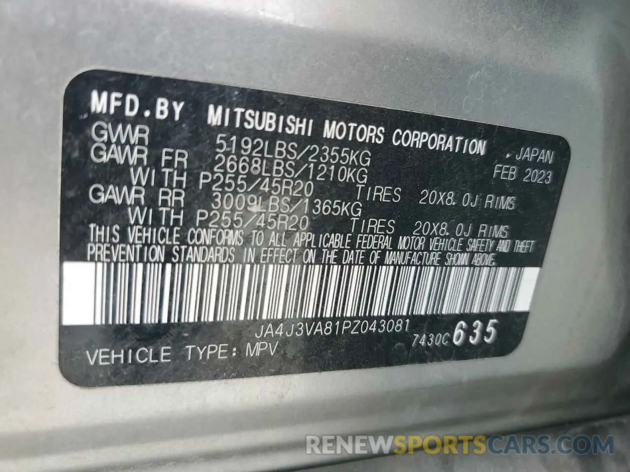 13 Photograph of a damaged car JA4J3VA81PZ043081 MITSUBISHI OUTLANDER 2023