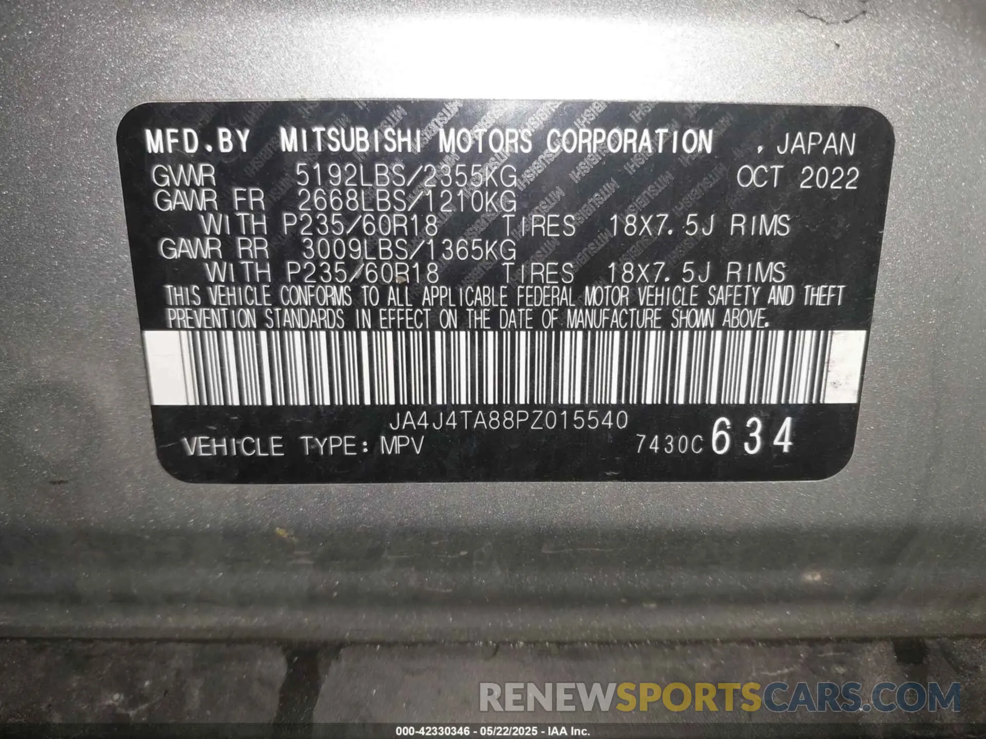 9 Photograph of a damaged car JA4J4TA88PZ015540 MITSUBISHI OUTLANDER 2023