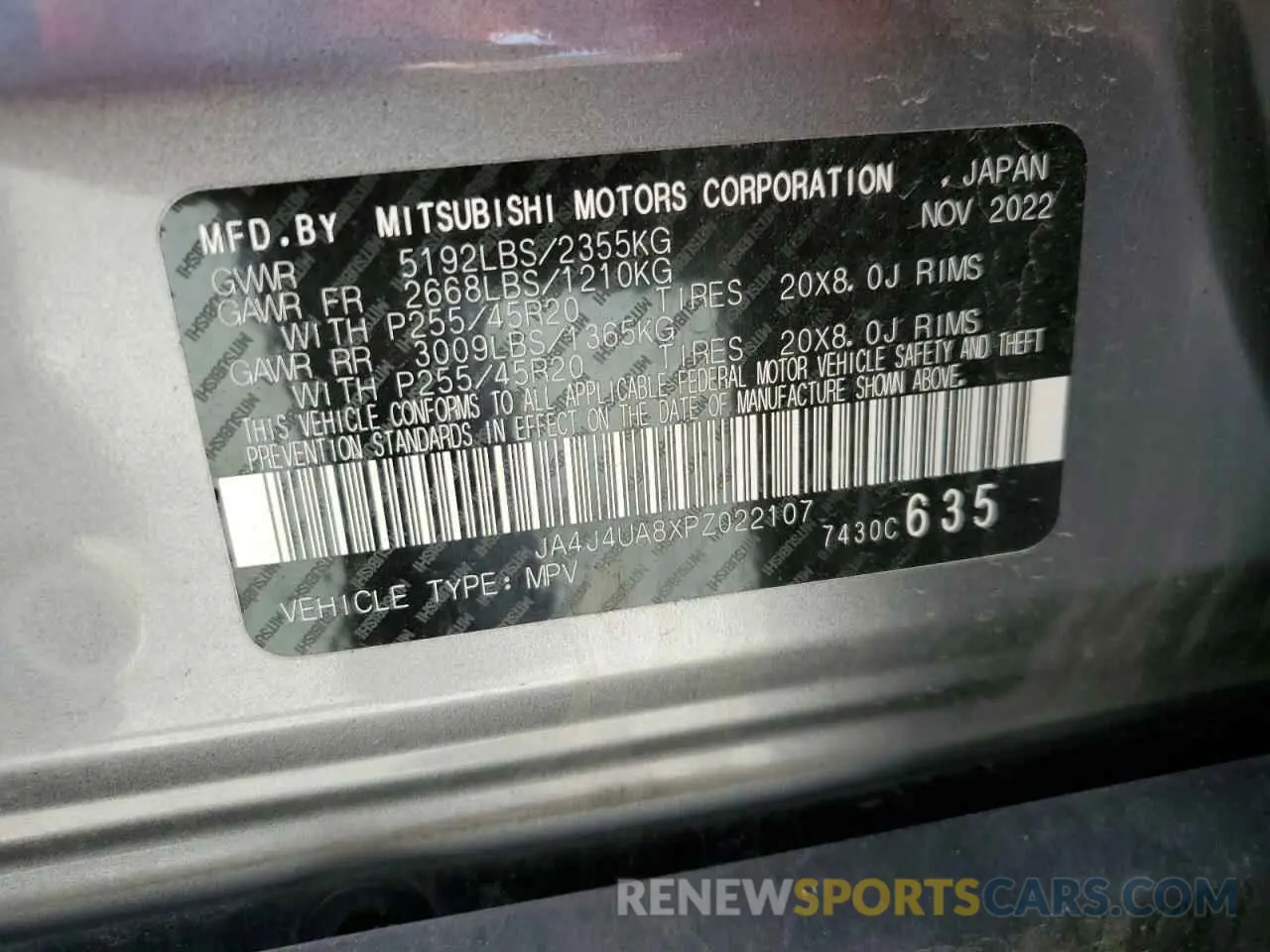 14 Photograph of a damaged car JA4J4UA8XPZ022107 MITSUBISHI OUTLANDER 2023