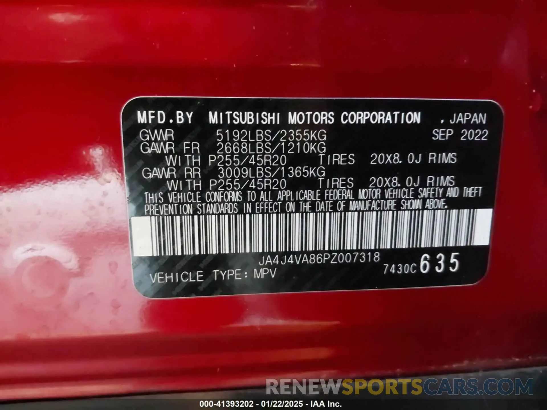 9 Фотография поврежденного автомобиля JA4J4VA86PZ007318 MITSUBISHI OUTLANDER 2023
