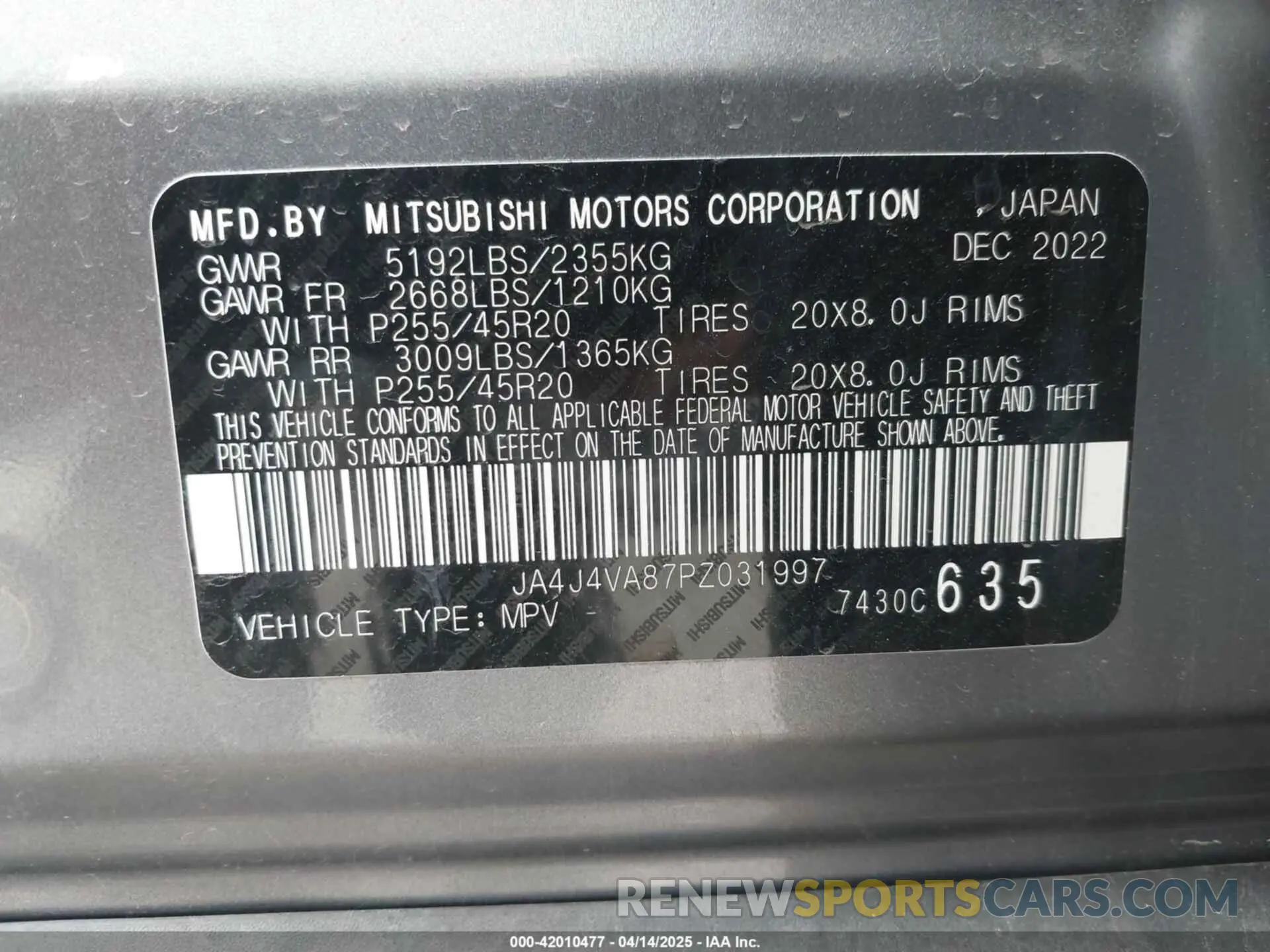 9 Photograph of a damaged car JA4J4VA87PZ031997 MITSUBISHI OUTLANDER 2023