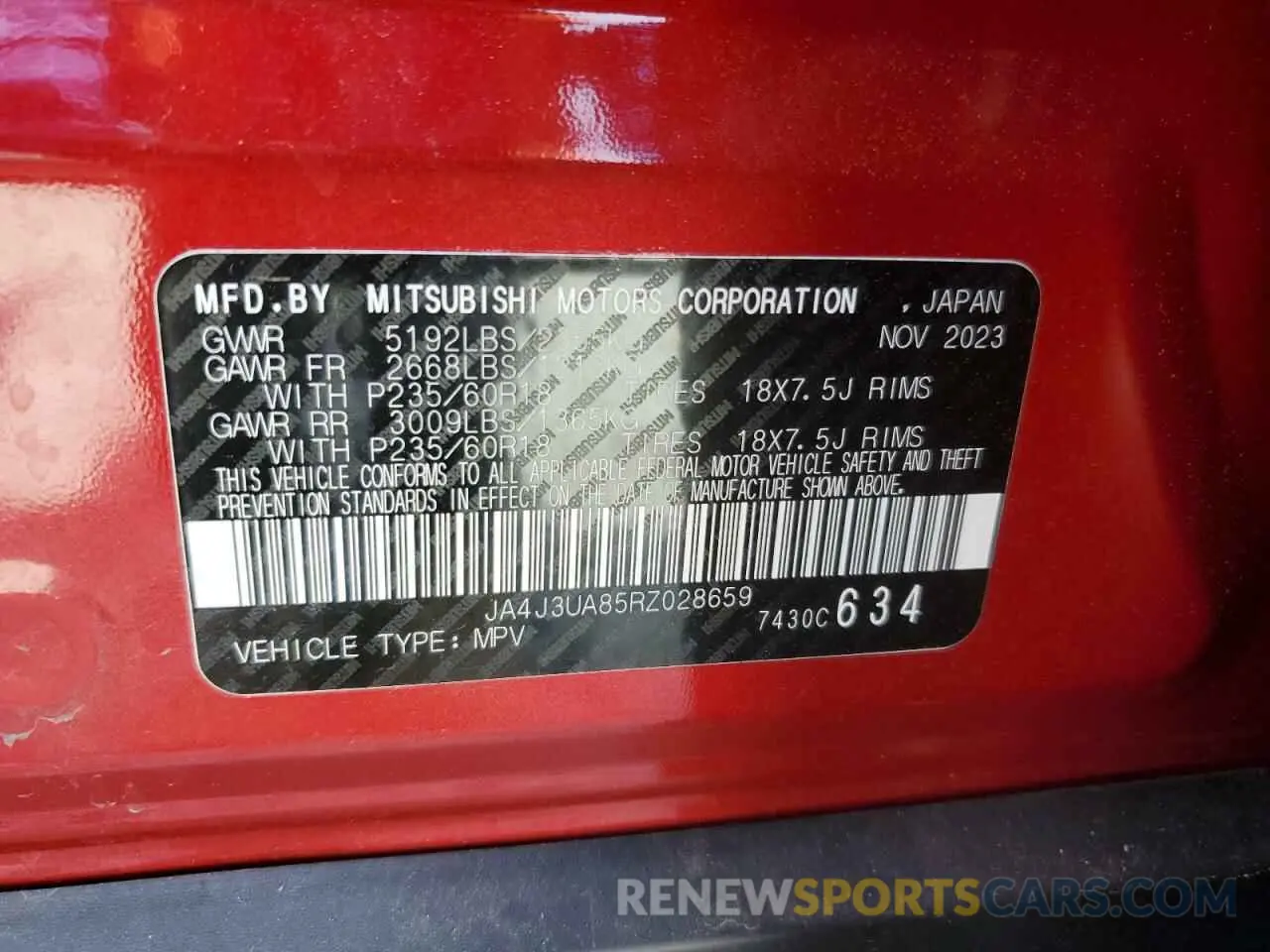 13 Photograph of a damaged car JA4J3UA85RZ028659 MITSUBISHI OUTLANDER 2024