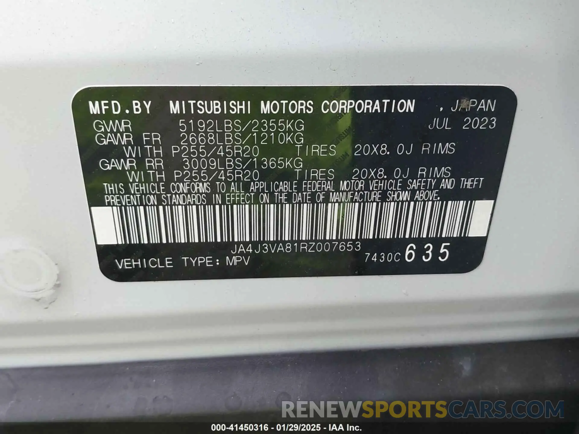 9 Photograph of a damaged car JA4J3VA81RZ007653 MITSUBISHI OUTLANDER 2024