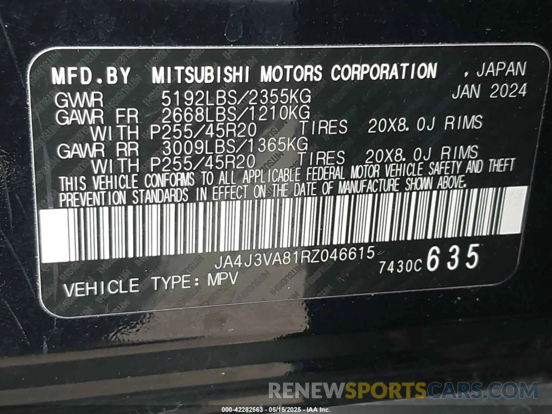 9 Фотография поврежденного автомобиля JA4J3VA81RZ046615 MITSUBISHI OUTLANDER 2024