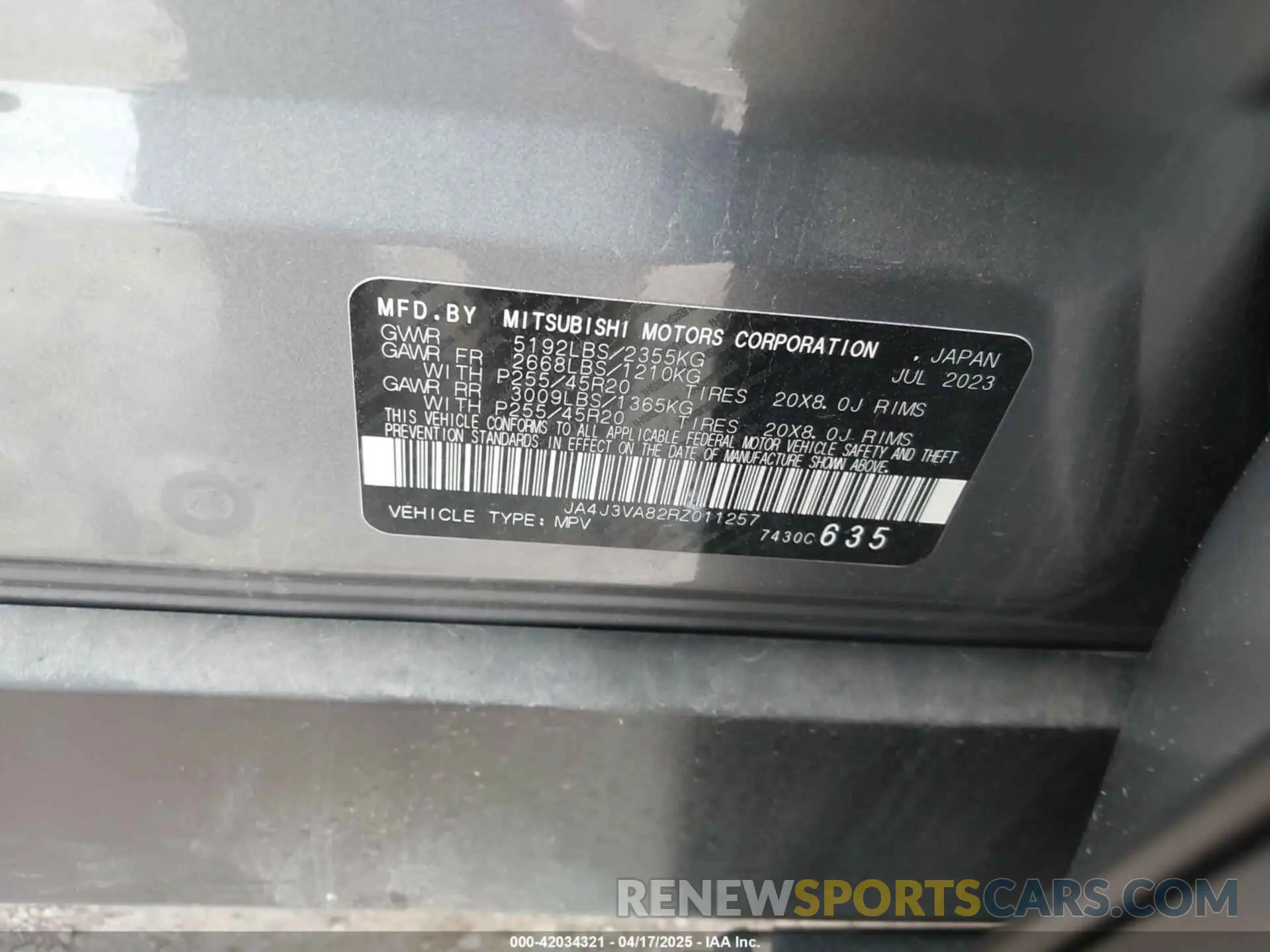 9 Фотография поврежденного автомобиля JA4J3VA82RZ011257 MITSUBISHI OUTLANDER 2024