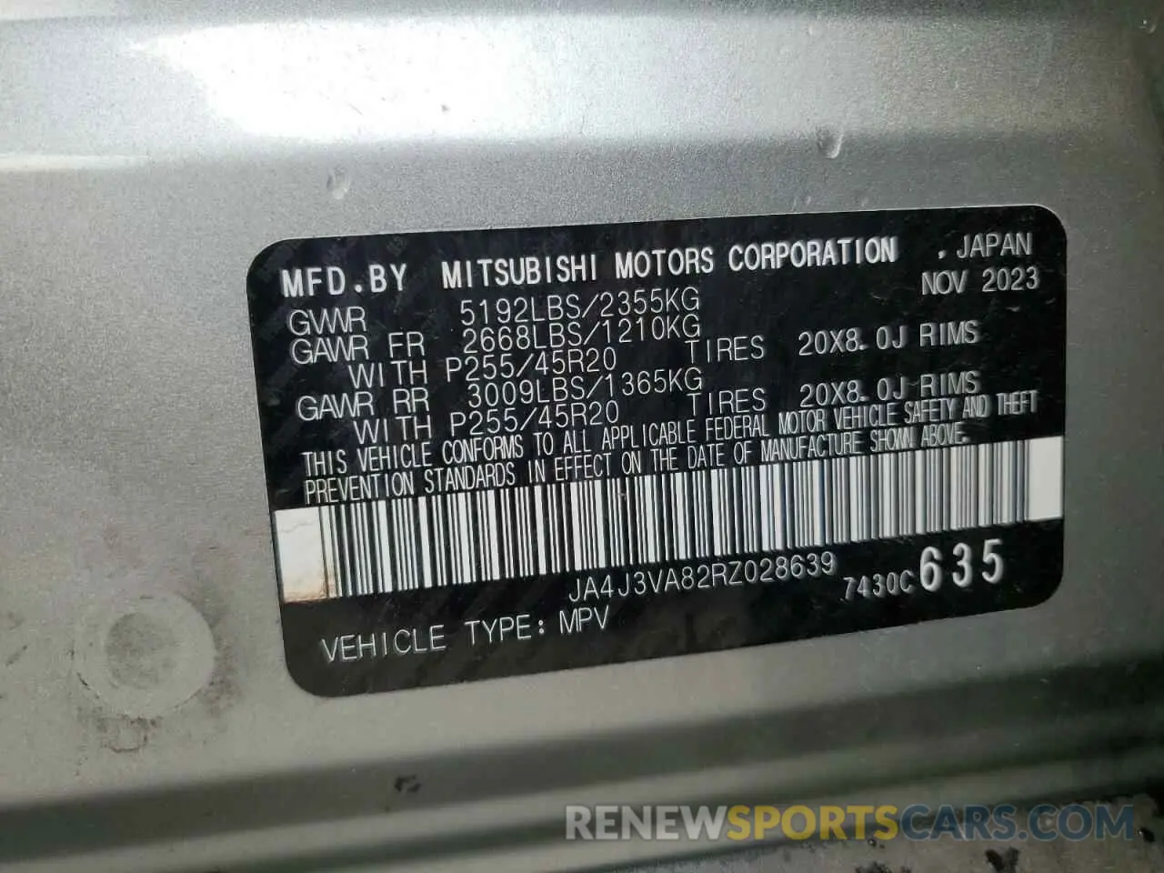 13 Photograph of a damaged car JA4J3VA82RZ028639 MITSUBISHI OUTLANDER 2024