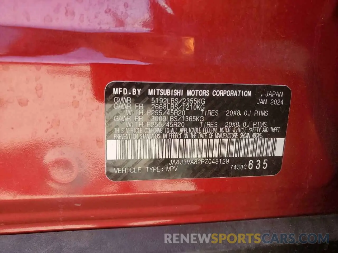 13 Photograph of a damaged car JA4J3VA82RZ048129 MITSUBISHI OUTLANDER 2024