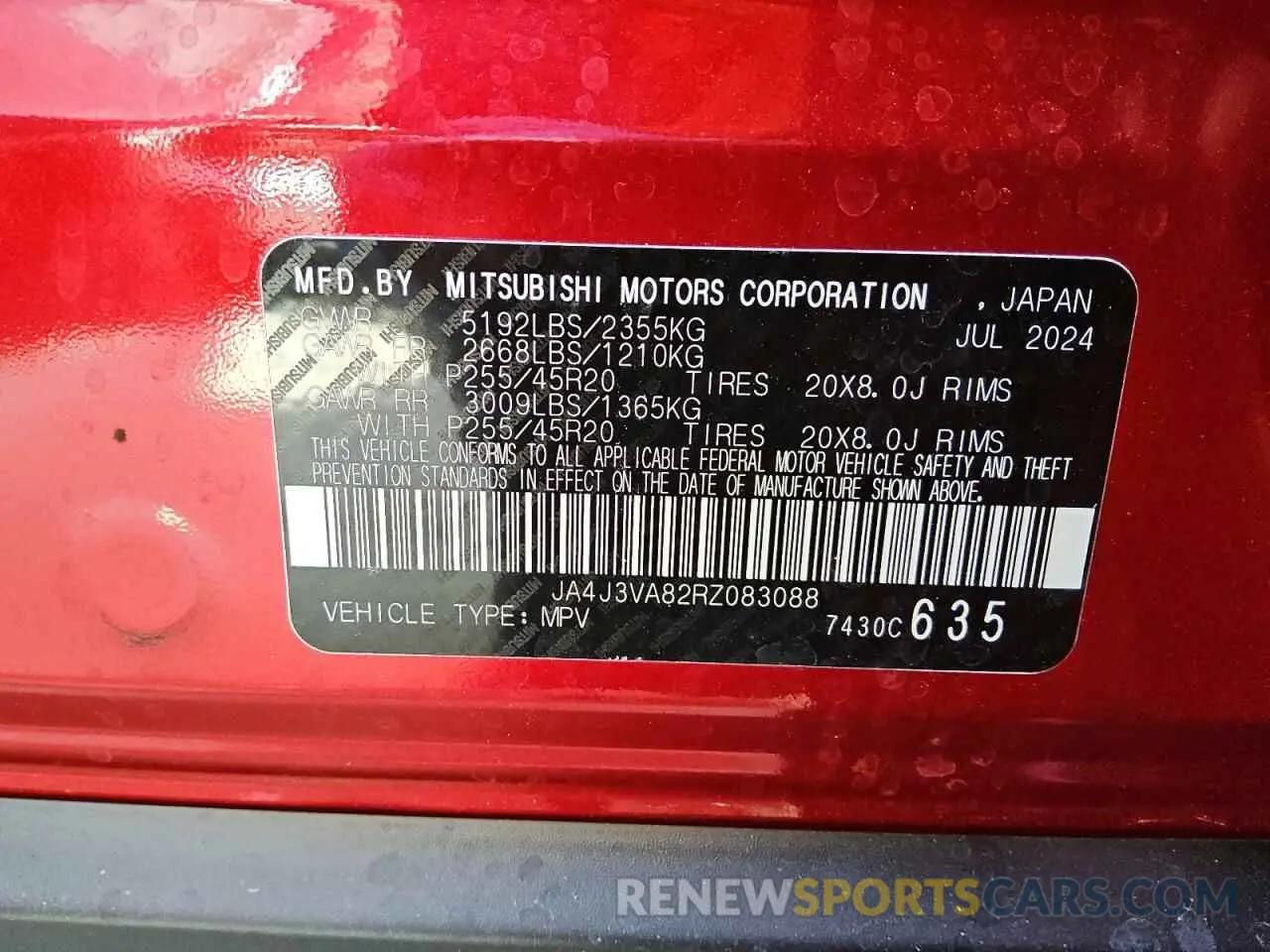13 Photograph of a damaged car JA4J3VA82RZ083088 MITSUBISHI OUTLANDER 2024