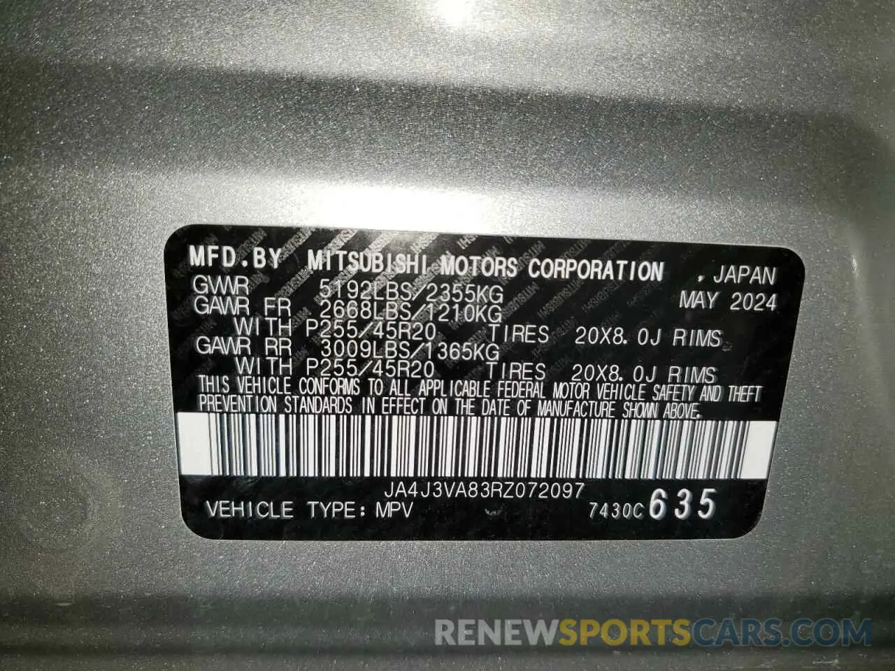 13 Photograph of a damaged car JA4J3VA83RZ072097 MITSUBISHI OUTLANDER 2024