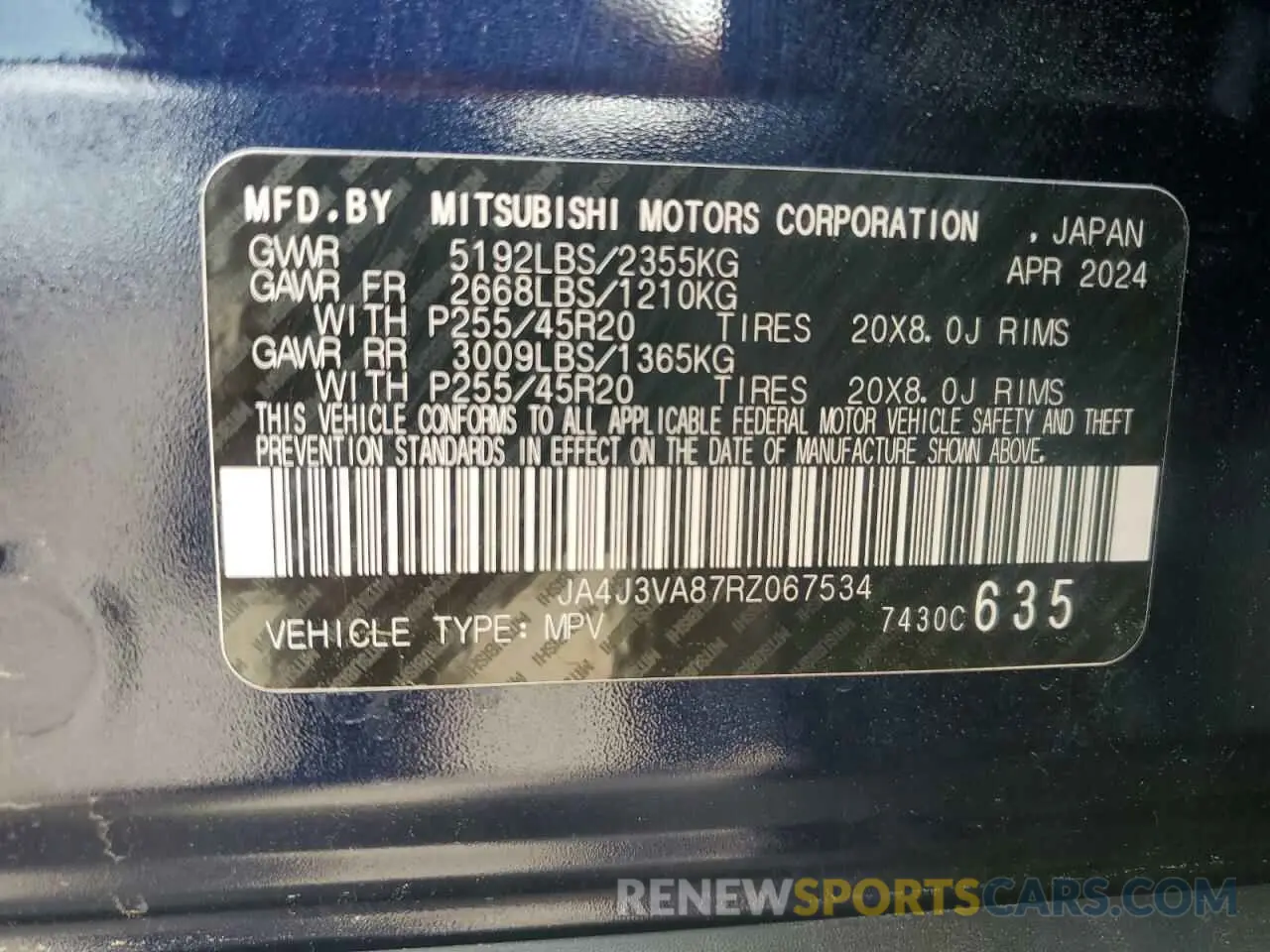 14 Photograph of a damaged car JA4J3VA87RZ067534 MITSUBISHI OUTLANDER 2024
