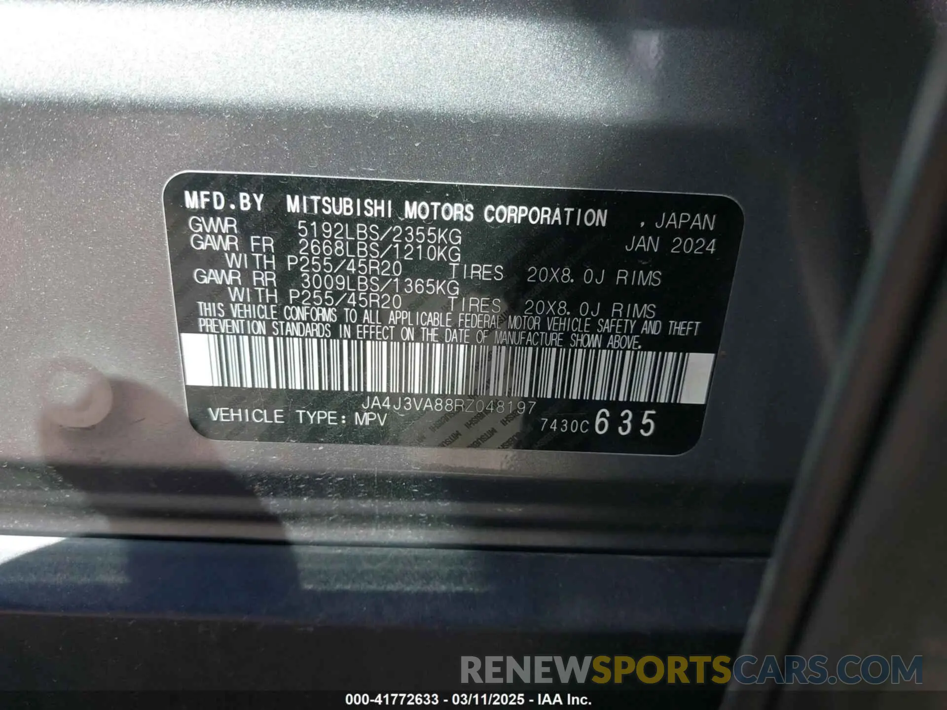 9 Фотография поврежденного автомобиля JA4J3VA88RZ048197 MITSUBISHI OUTLANDER 2024