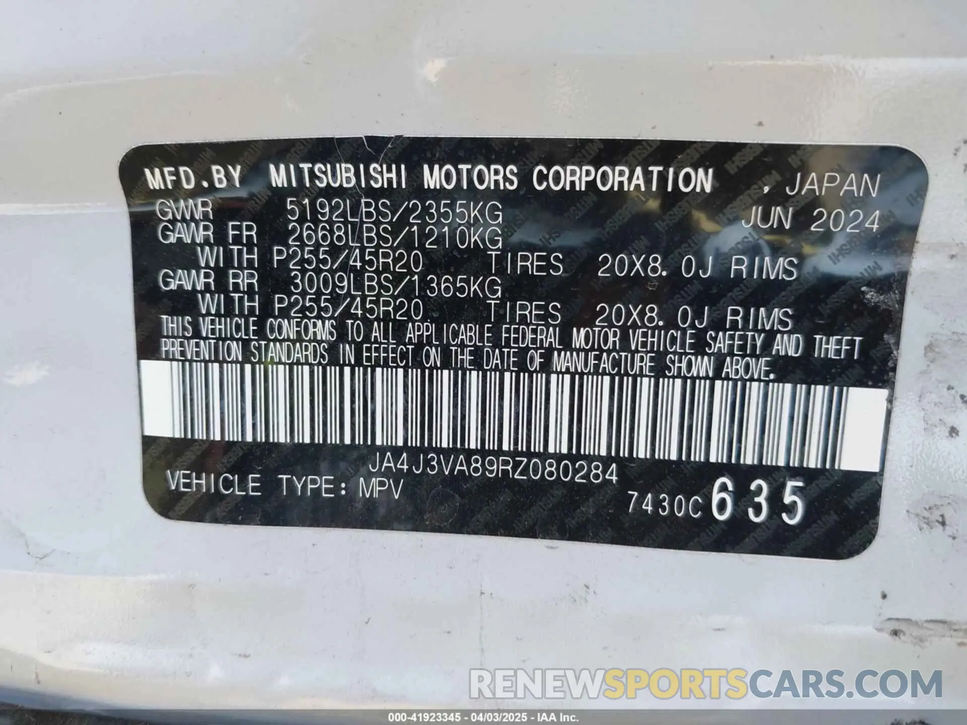 9 Фотография поврежденного автомобиля JA4J3VA89RZ080284 MITSUBISHI OUTLANDER 2024