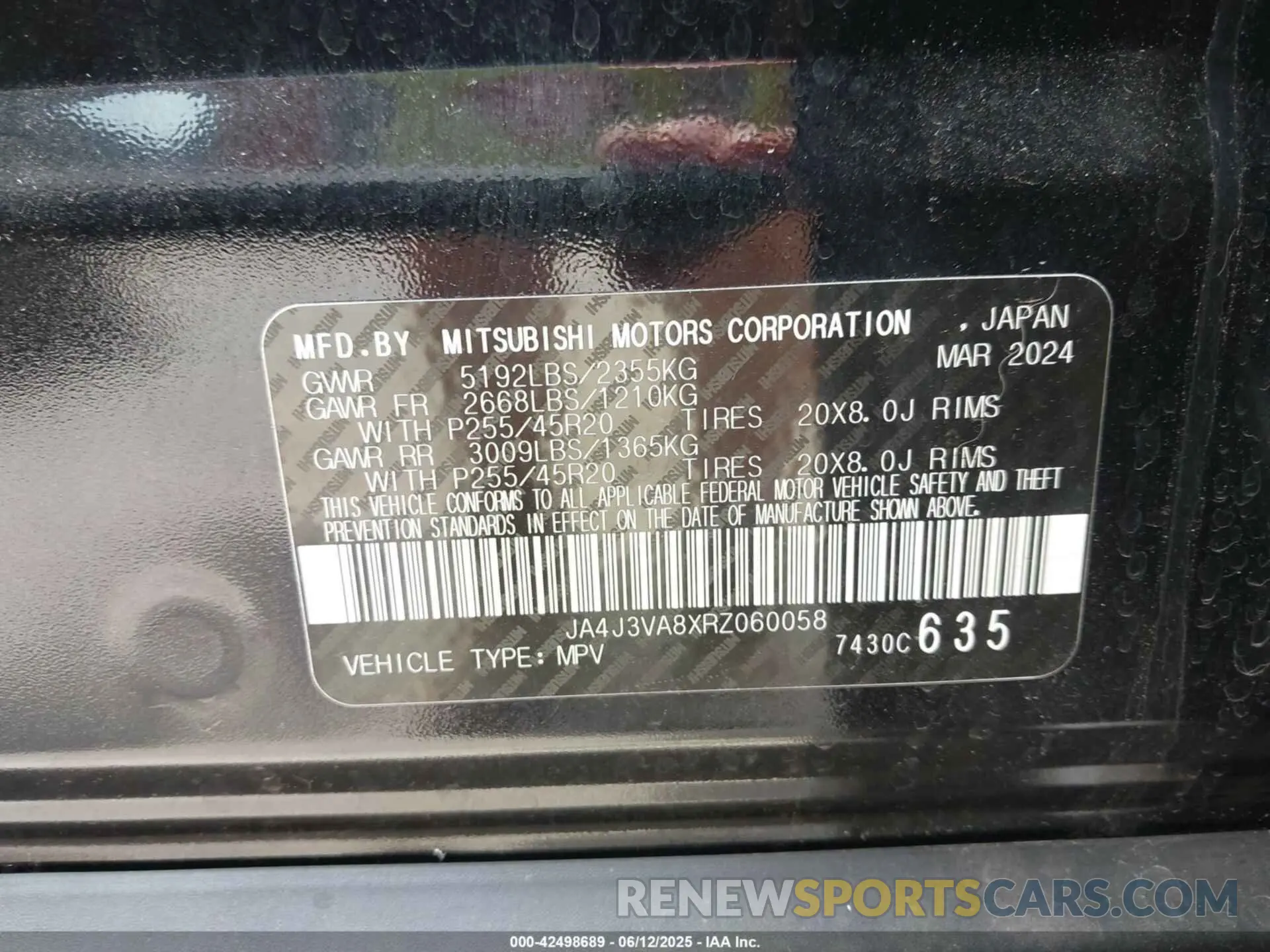 9 Photograph of a damaged car JA4J3VA8XRZ060058 MITSUBISHI OUTLANDER 2024