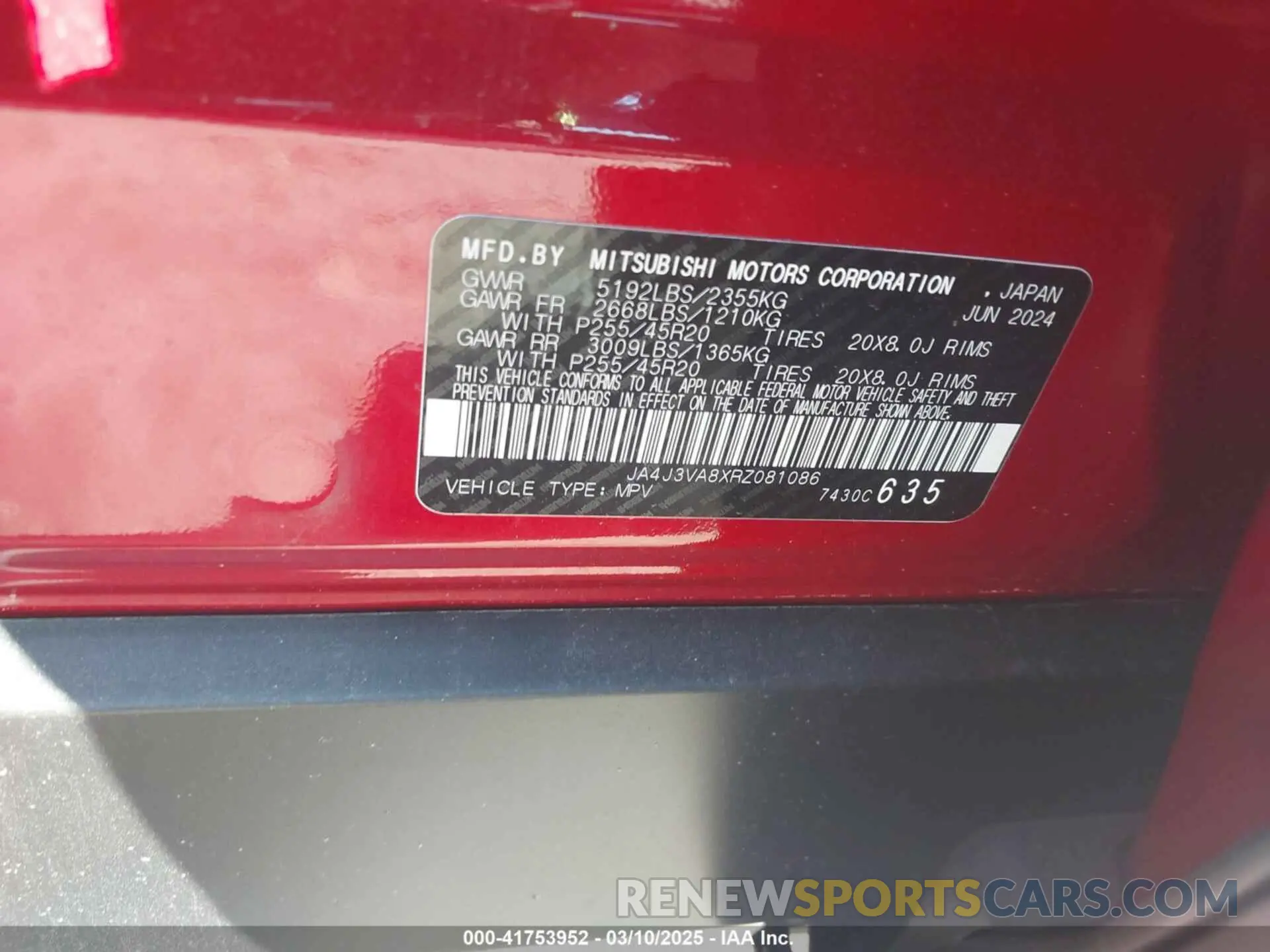 9 Фотография поврежденного автомобиля JA4J3VA8XRZ081086 MITSUBISHI OUTLANDER 2024