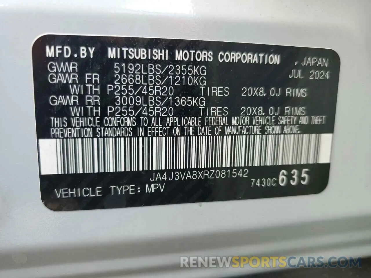 14 Photograph of a damaged car JA4J3VA8XRZ081542 MITSUBISHI OUTLANDER 2024