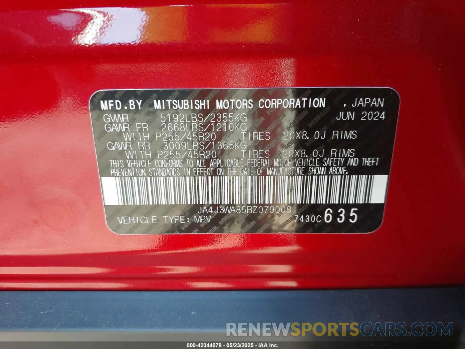 9 Фотография поврежденного автомобиля JA4J3WA85RZ079008 MITSUBISHI OUTLANDER 2024