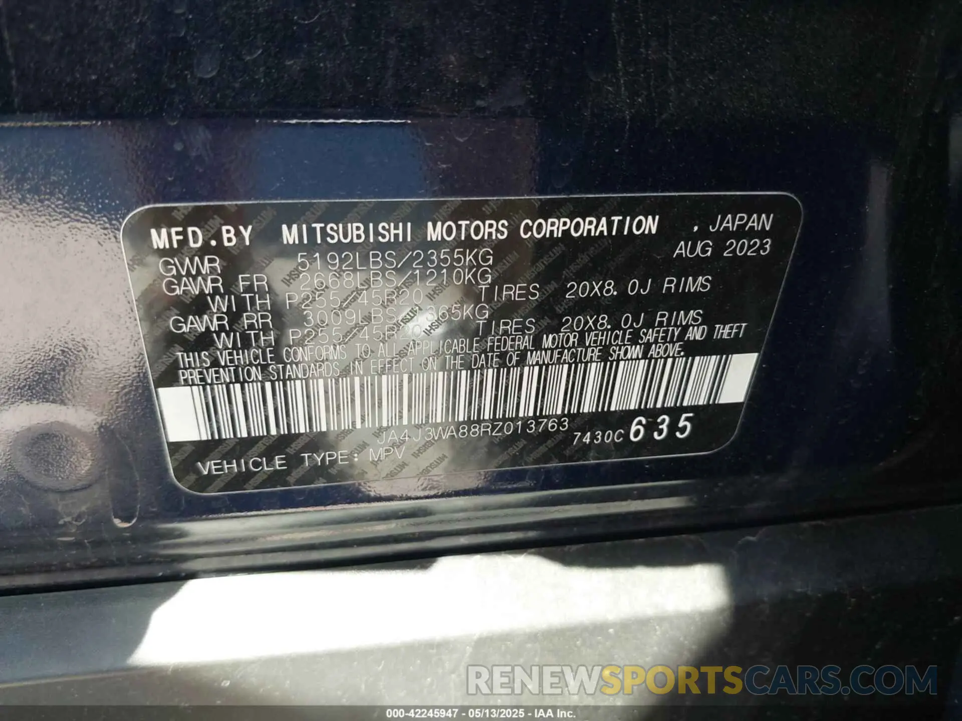 9 Photograph of a damaged car JA4J3WA88RZ013763 MITSUBISHI OUTLANDER 2024