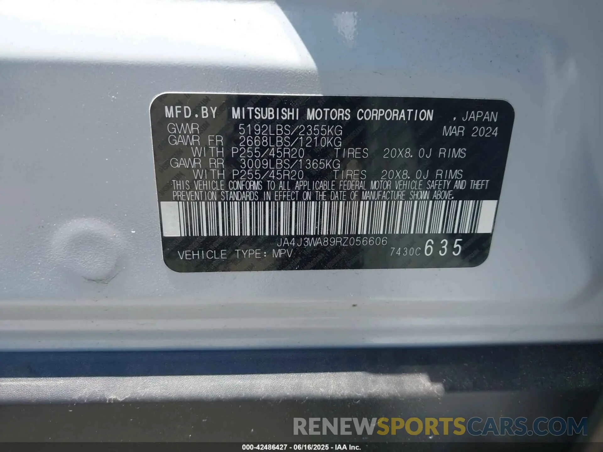 9 Photograph of a damaged car JA4J3WA89RZ056606 MITSUBISHI OUTLANDER 2024