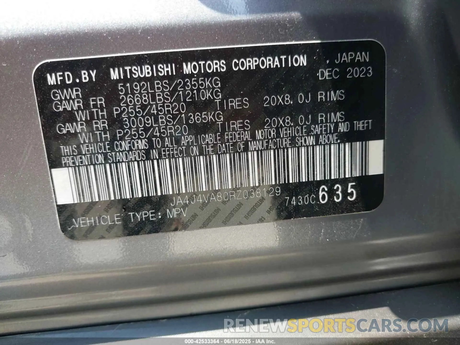 9 Photograph of a damaged car JA4J4VA80RZ038129 MITSUBISHI OUTLANDER 2024