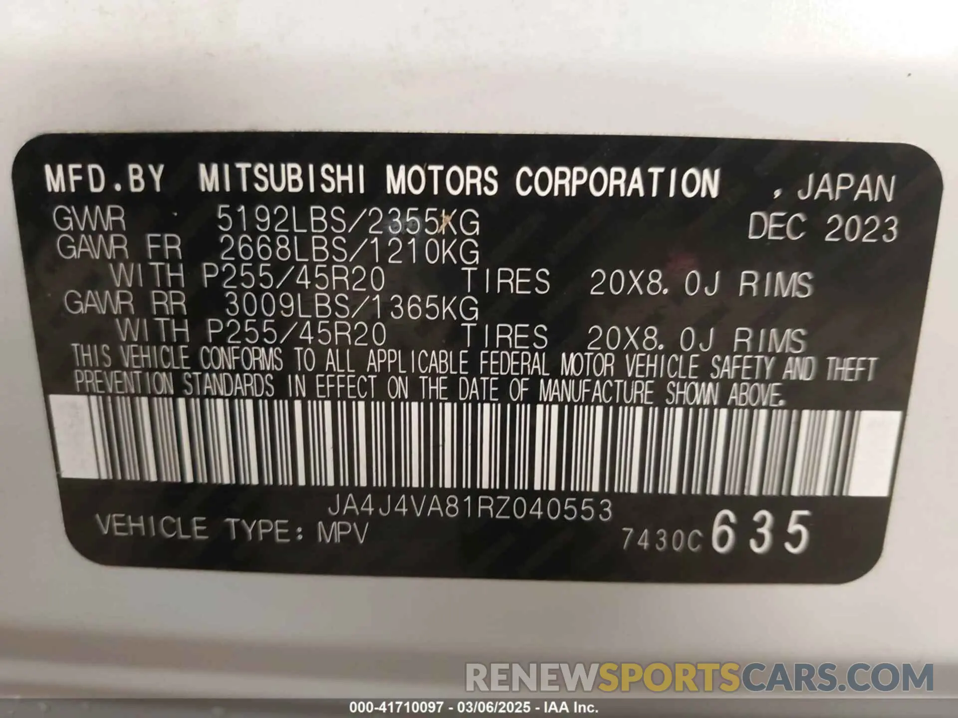 9 Photograph of a damaged car JA4J4VA81RZ040553 MITSUBISHI OUTLANDER 2024