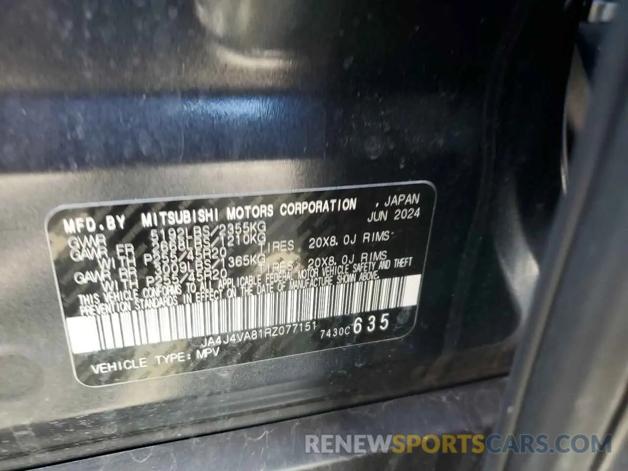 14 Photograph of a damaged car JA4J4VA81RZ077151 MITSUBISHI OUTLANDER 2024