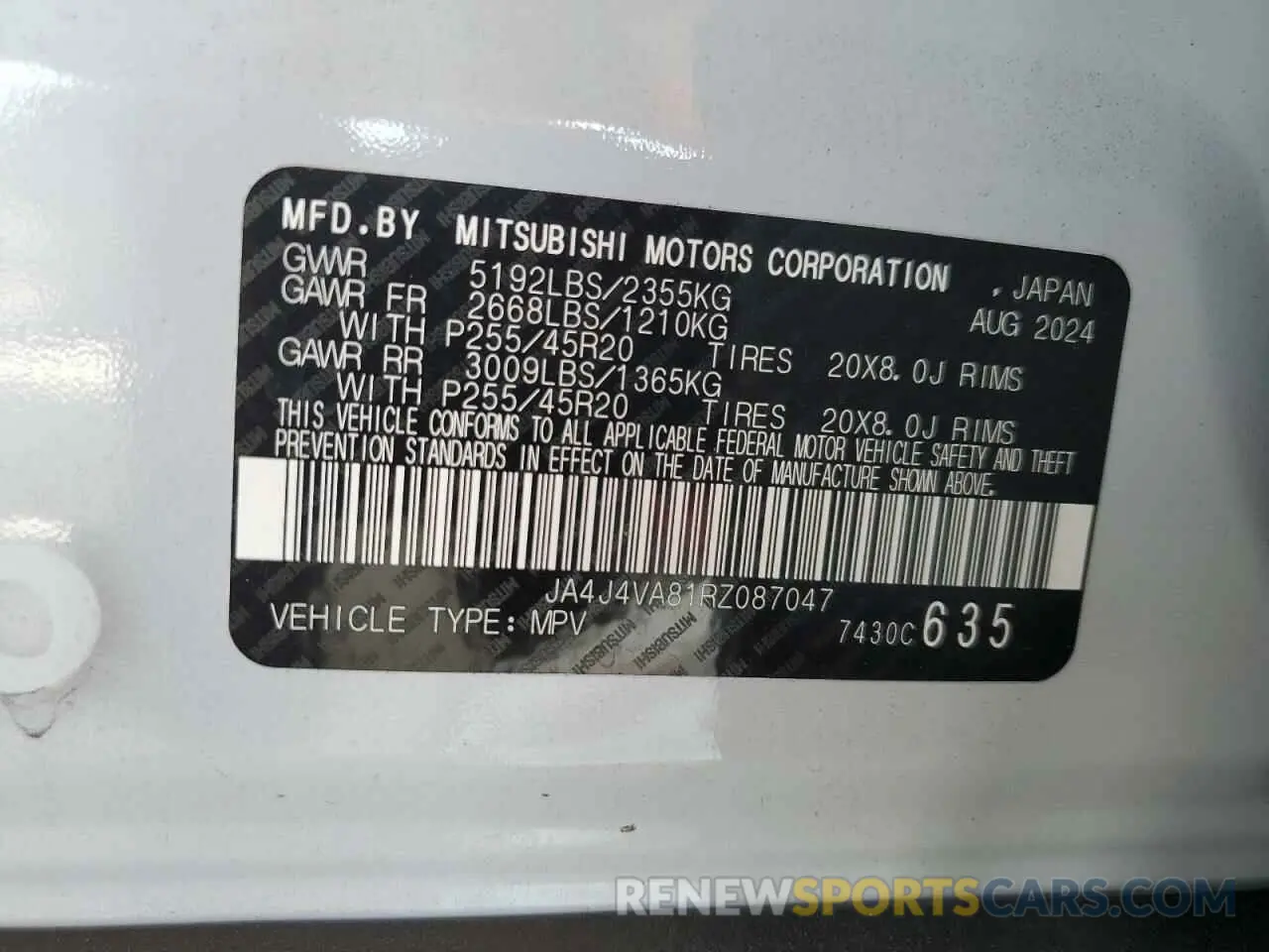 13 Photograph of a damaged car JA4J4VA81RZ087047 MITSUBISHI OUTLANDER 2024