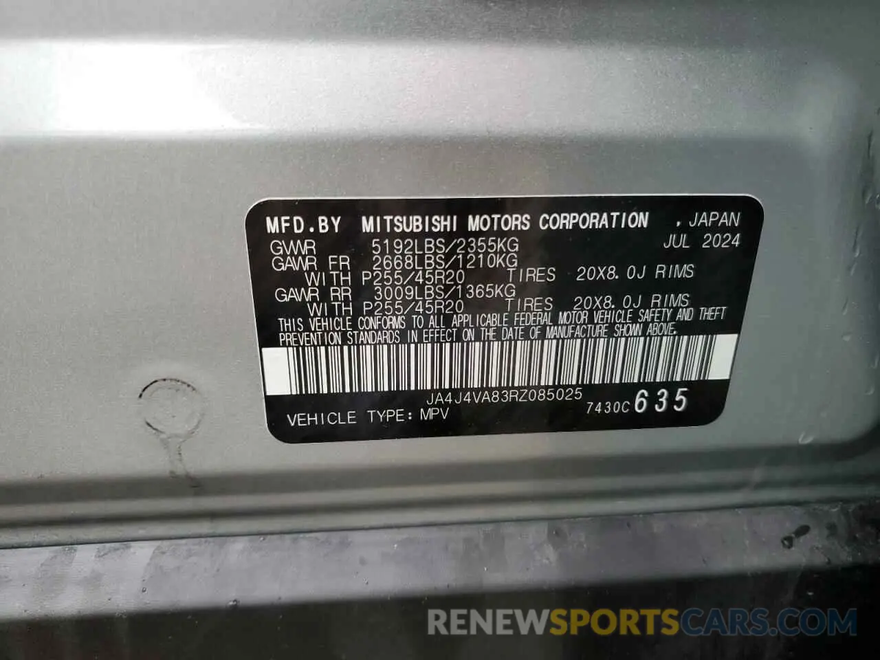 13 Photograph of a damaged car JA4J4VA83RZ085025 MITSUBISHI OUTLANDER 2024