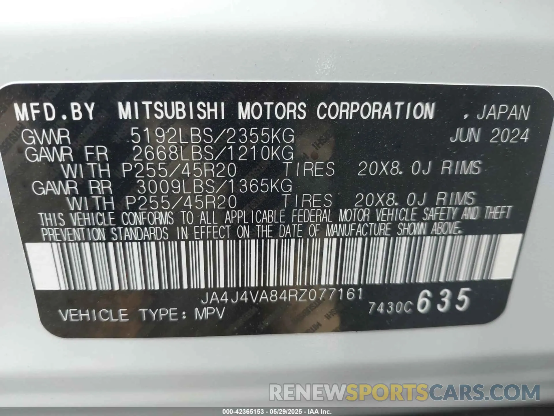 9 Photograph of a damaged car JA4J4VA84RZ077161 MITSUBISHI OUTLANDER 2024