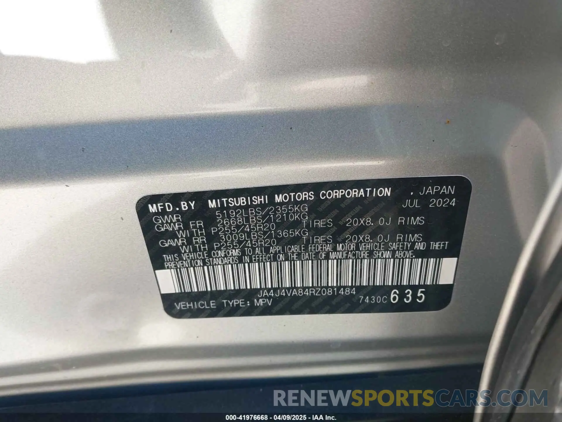 9 Фотография поврежденного автомобиля JA4J4VA84RZ081484 MITSUBISHI OUTLANDER 2024
