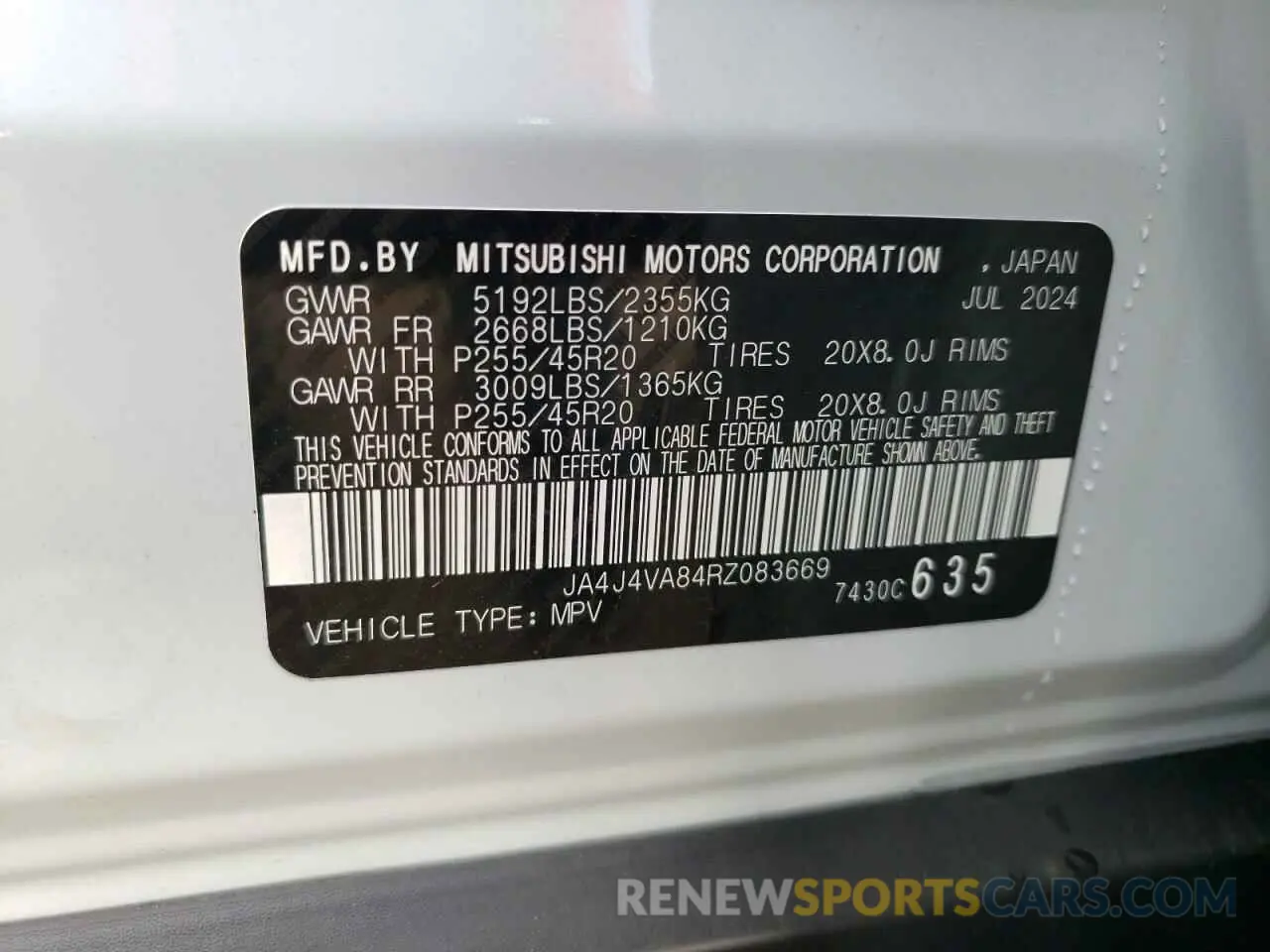 13 Photograph of a damaged car JA4J4VA84RZ083669 MITSUBISHI OUTLANDER 2024