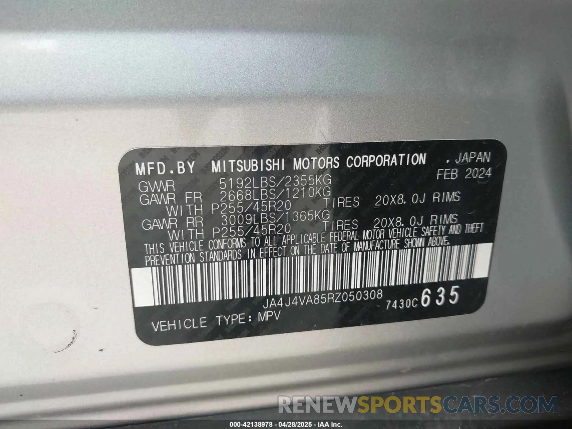 9 Фотография поврежденного автомобиля JA4J4VA85RZ050308 MITSUBISHI OUTLANDER 2024