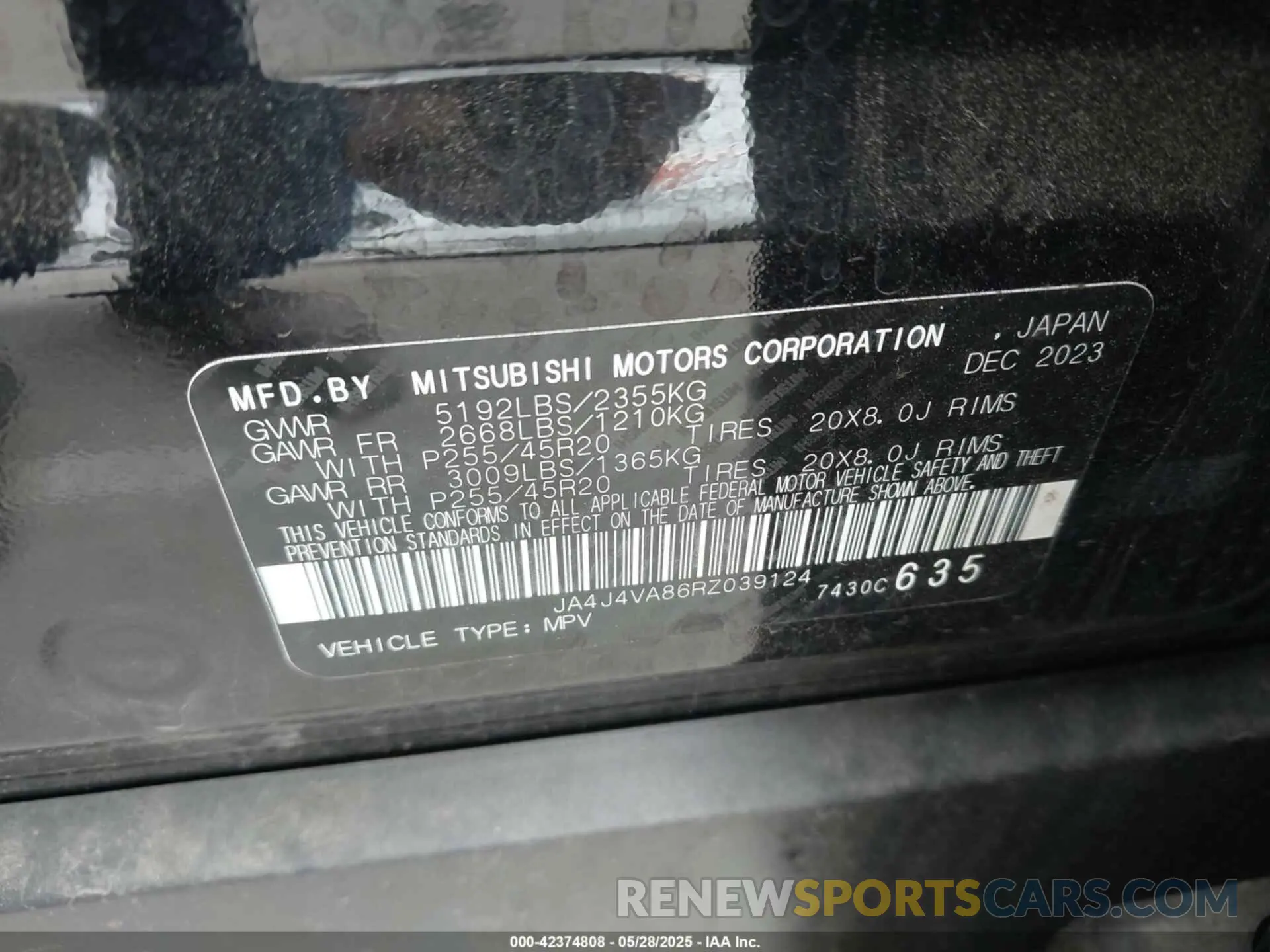 9 Фотография поврежденного автомобиля JA4J4VA86RZ039124 MITSUBISHI OUTLANDER 2024