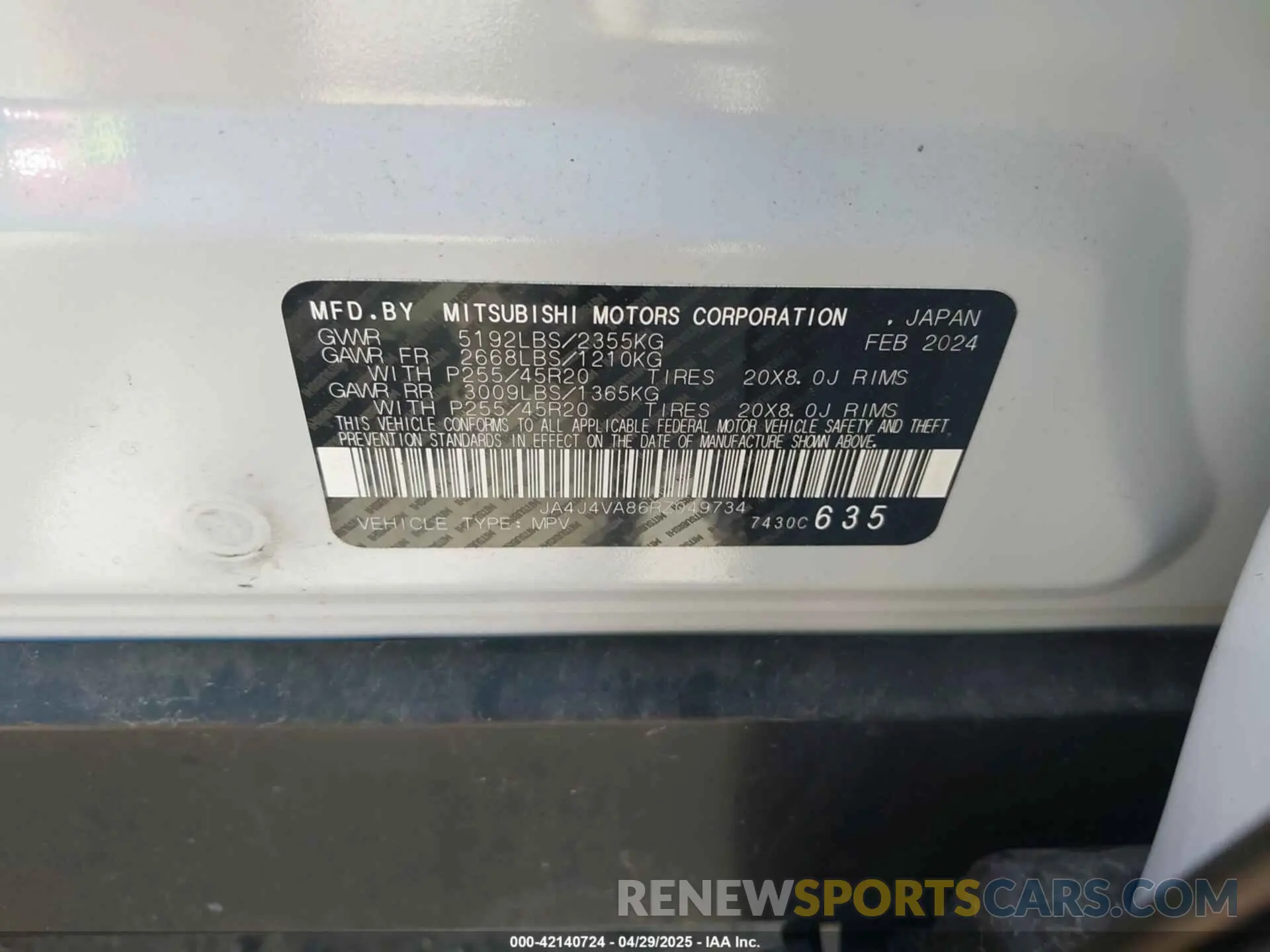 9 Фотография поврежденного автомобиля JA4J4VA86RZ049734 MITSUBISHI OUTLANDER 2024