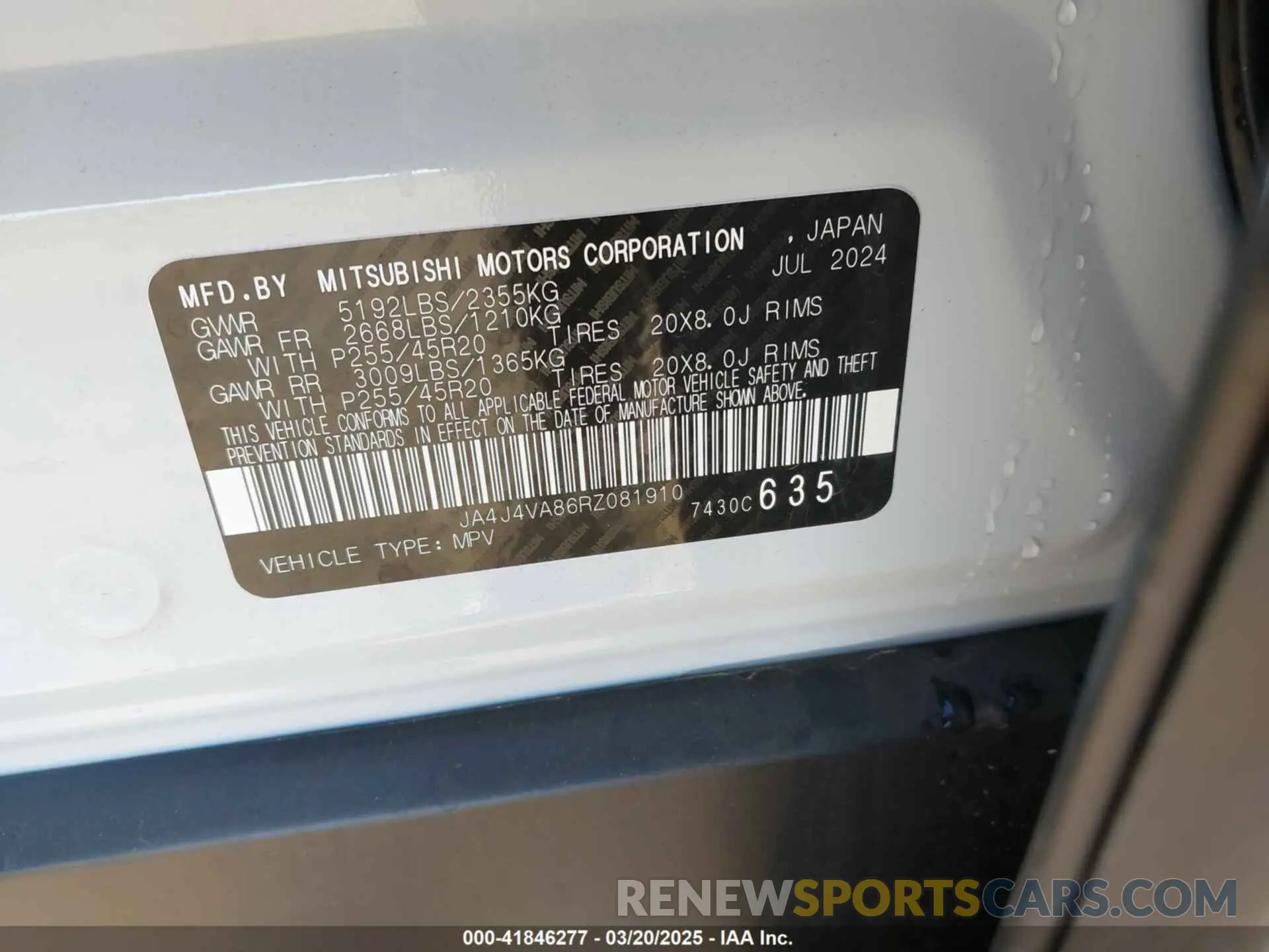9 Фотография поврежденного автомобиля JA4J4VA86RZ081910 MITSUBISHI OUTLANDER 2024