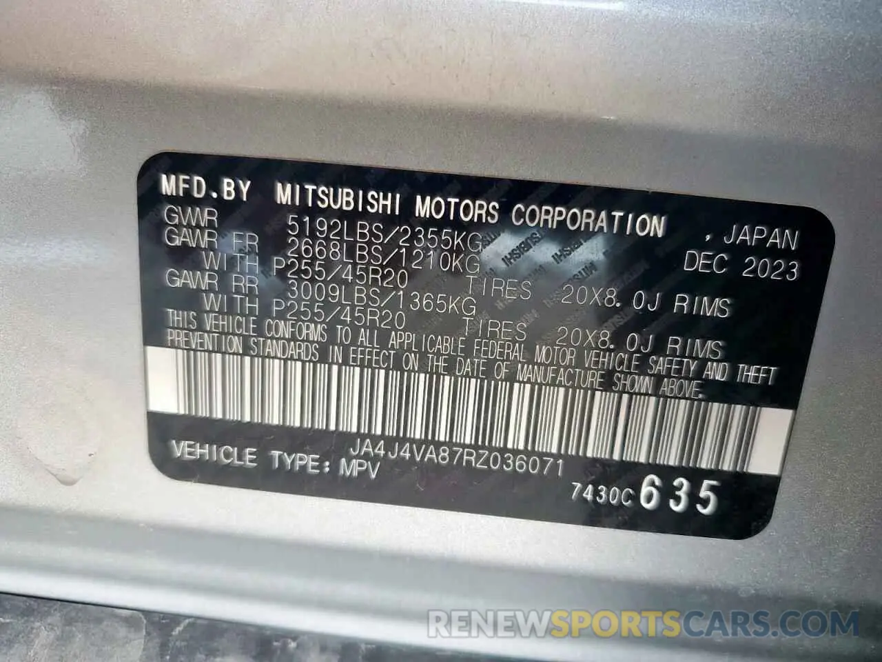 13 Photograph of a damaged car JA4J4VA87RZ036071 MITSUBISHI OUTLANDER 2024