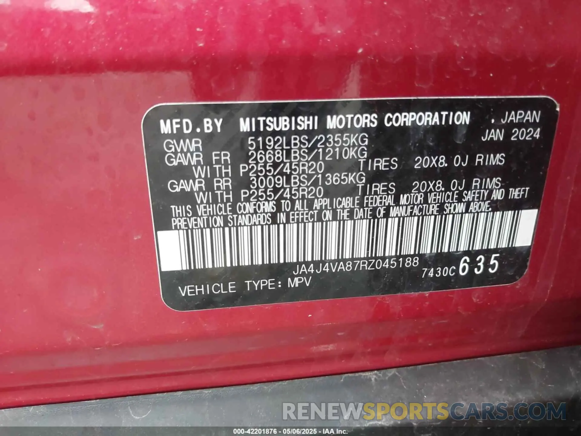 9 Photograph of a damaged car JA4J4VA87RZ045188 MITSUBISHI OUTLANDER 2024