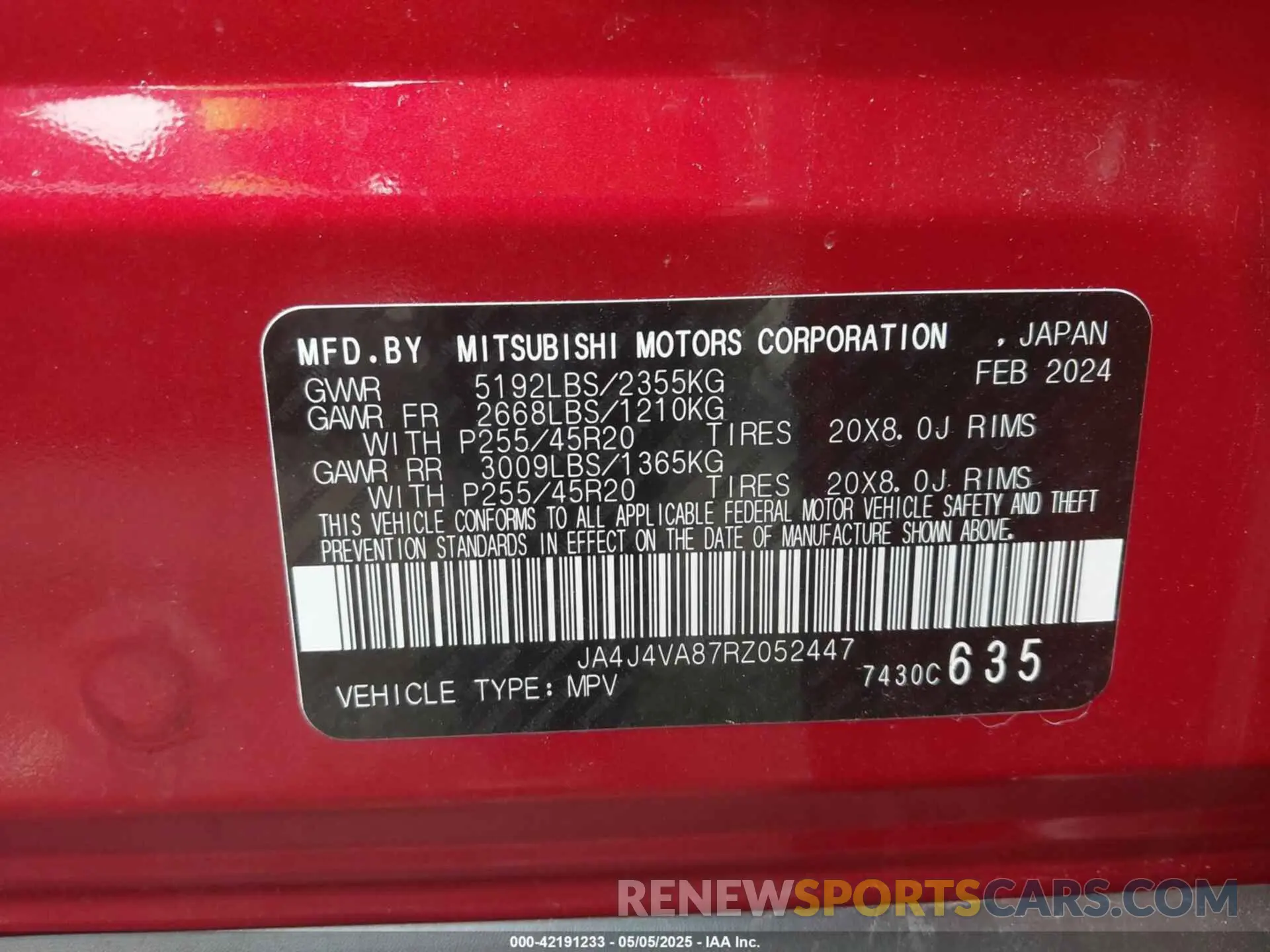 9 Фотография поврежденного автомобиля JA4J4VA87RZ052447 MITSUBISHI OUTLANDER 2024