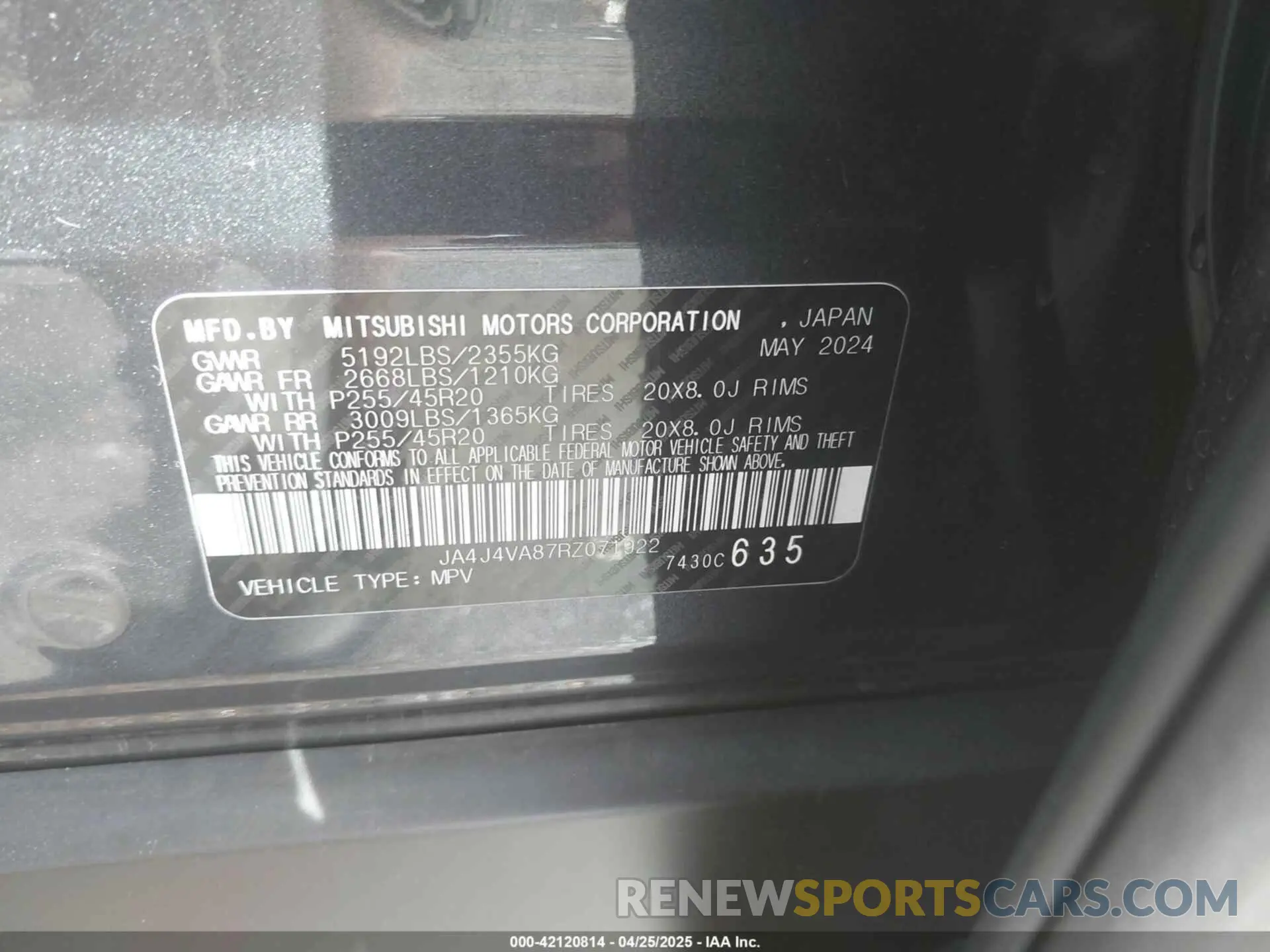 9 Photograph of a damaged car JA4J4VA87RZ071922 MITSUBISHI OUTLANDER 2024