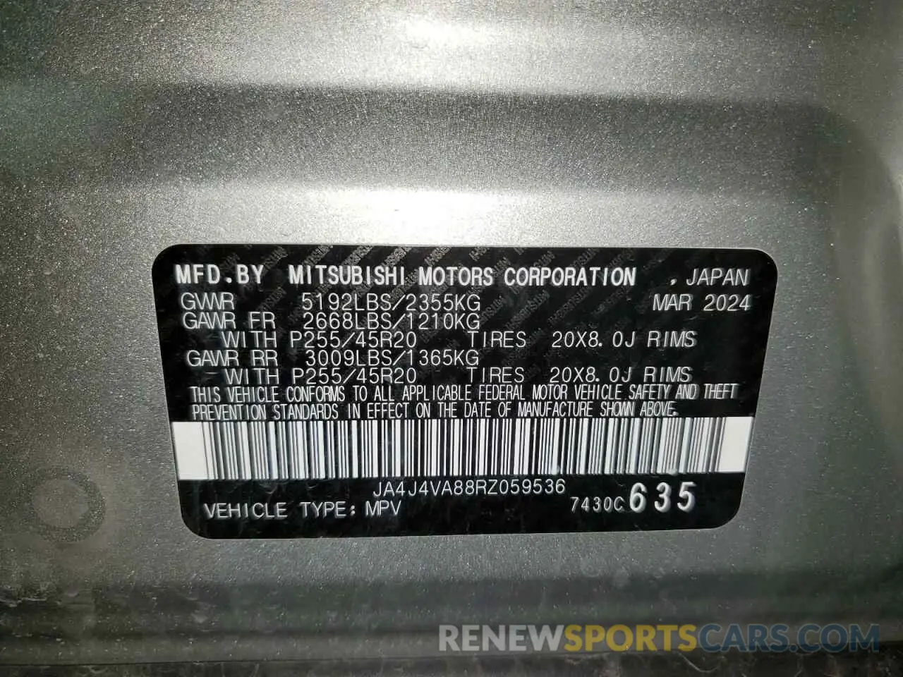 13 Photograph of a damaged car JA4J4VA88RZ059536 MITSUBISHI OUTLANDER 2024