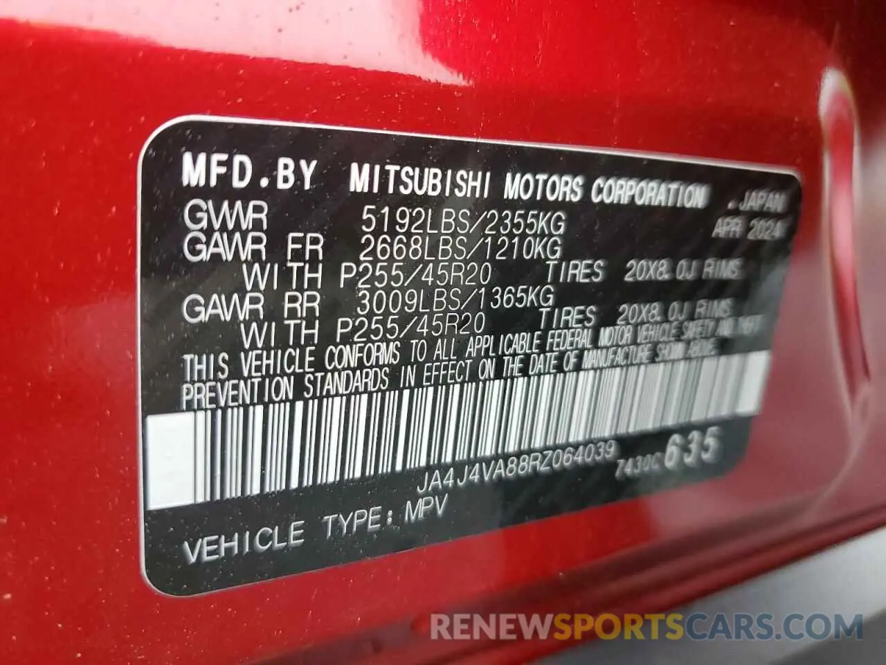 13 Фотография поврежденного автомобиля JA4J4VA88RZ064039 MITSUBISHI OUTLANDER 2024