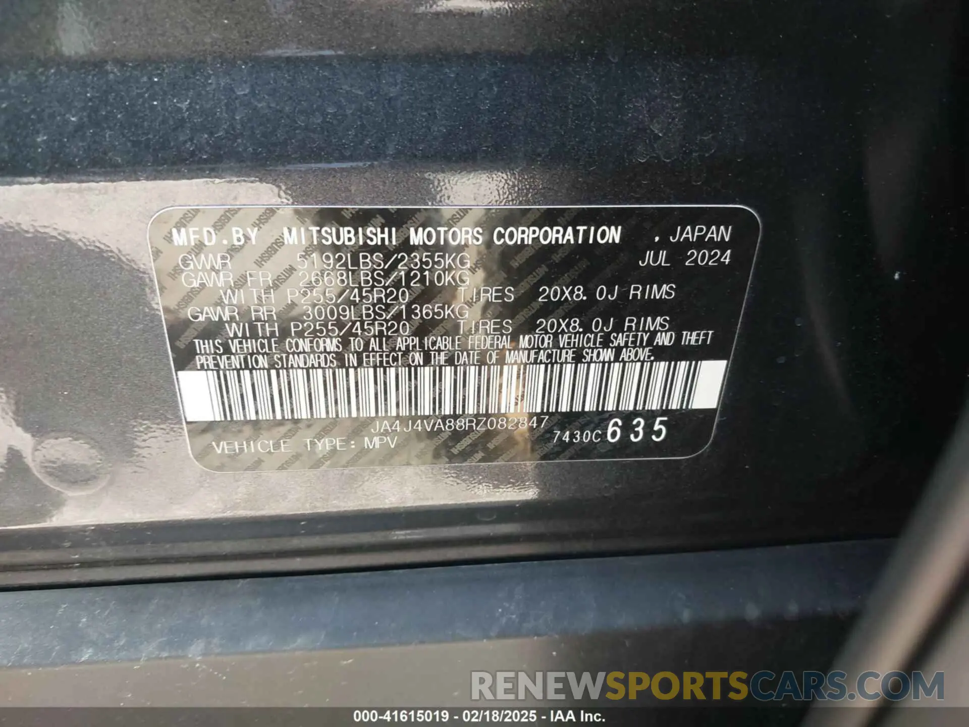 9 Фотография поврежденного автомобиля JA4J4VA88RZ082847 MITSUBISHI OUTLANDER 2024