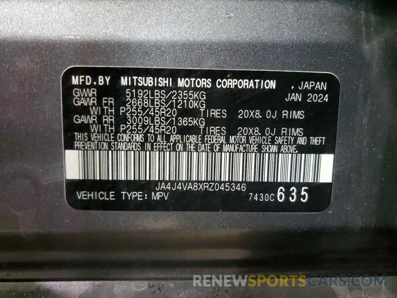 14 Photograph of a damaged car JA4J4VA8XRZ045346 MITSUBISHI OUTLANDER 2024