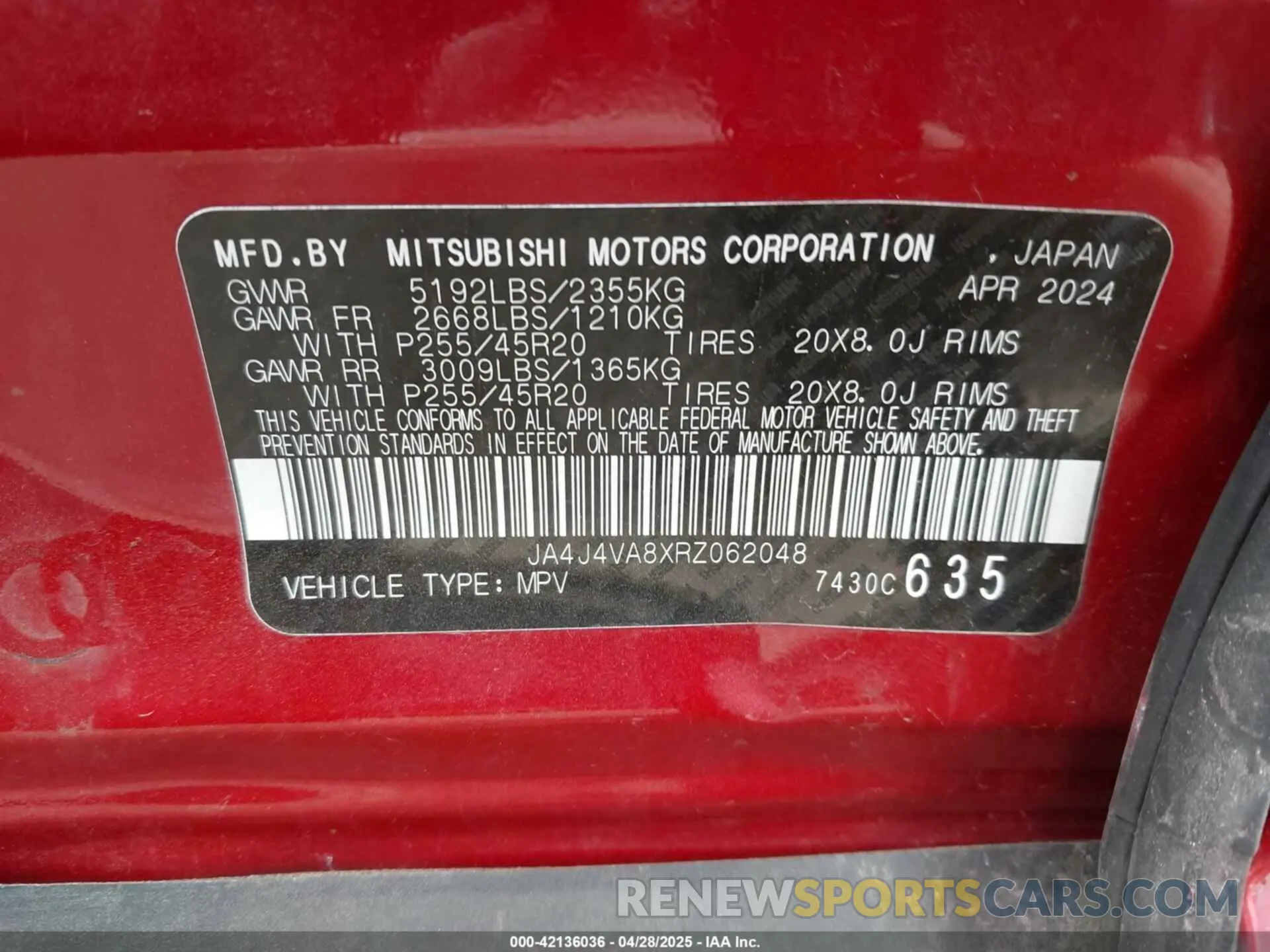 9 Фотография поврежденного автомобиля JA4J4VA8XRZ062048 MITSUBISHI OUTLANDER 2024