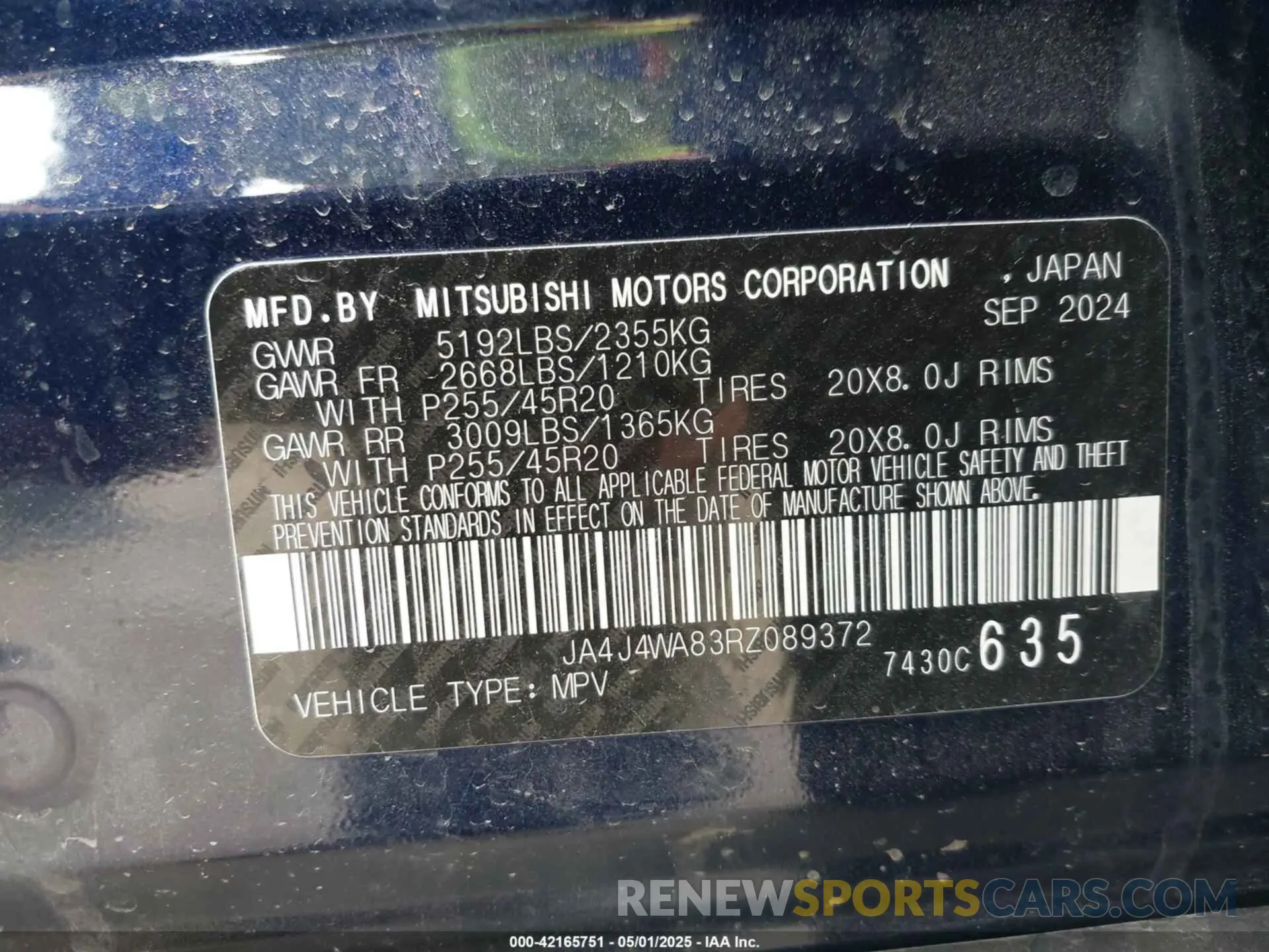 9 Photograph of a damaged car JA4J4WA83RZ089372 MITSUBISHI OUTLANDER 2024
