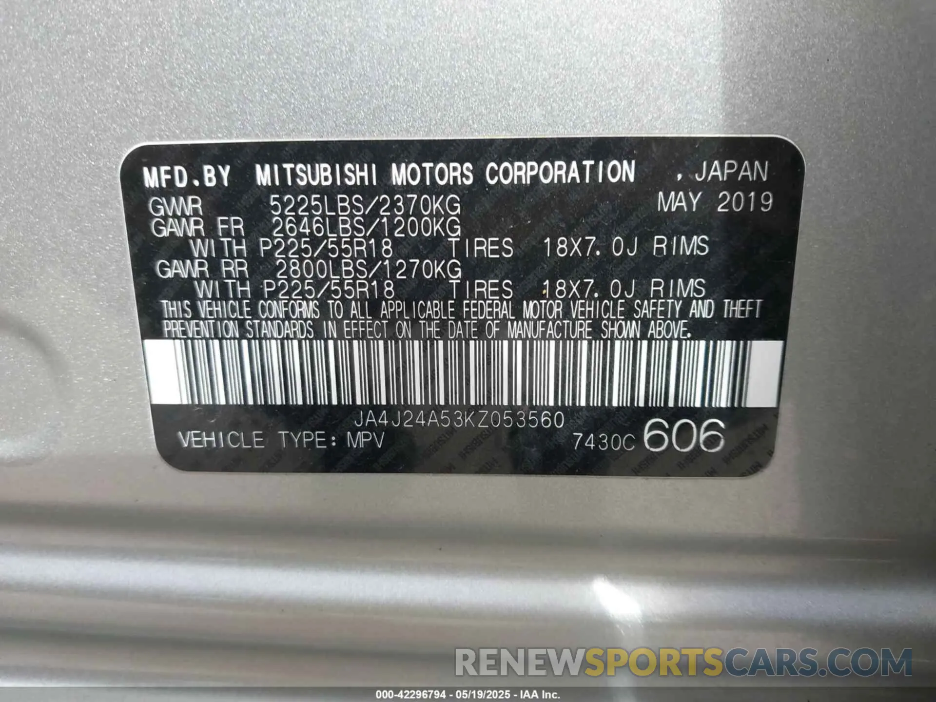 9 Photograph of a damaged car JA4J24A53KZ053560 MITSUBISHI OUTLANDER PHEV 2019