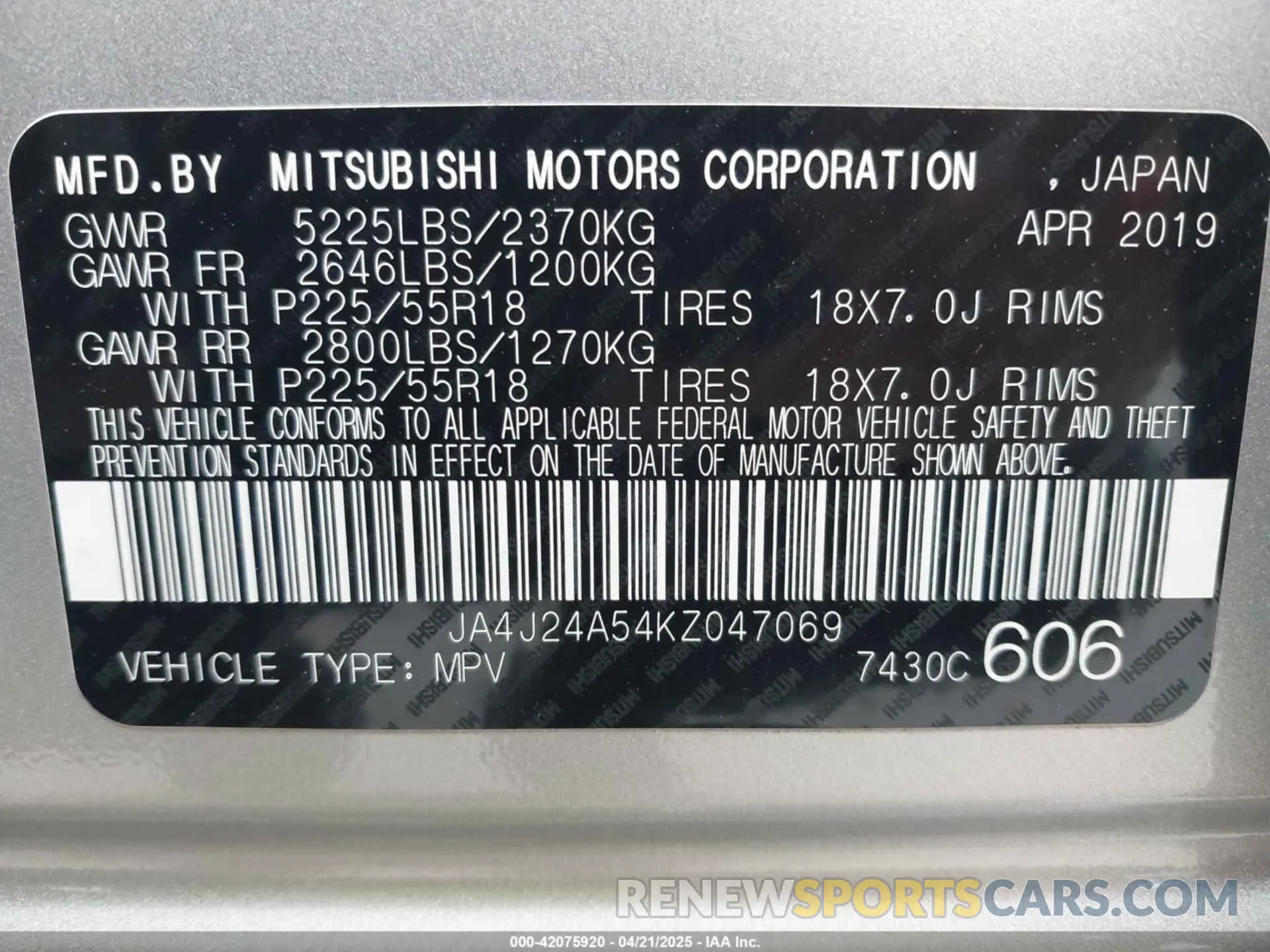 9 Photograph of a damaged car JA4J24A54KZ047069 MITSUBISHI OUTLANDER PHEV 2019