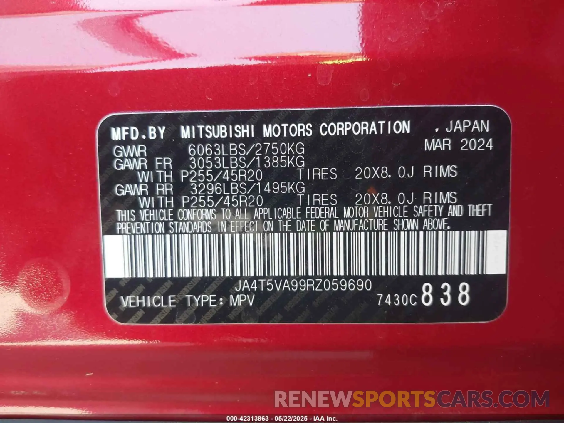 9 Photograph of a damaged car JA4T5VA99RZ059690 MITSUBISHI OUTLANDER PHEV 2024