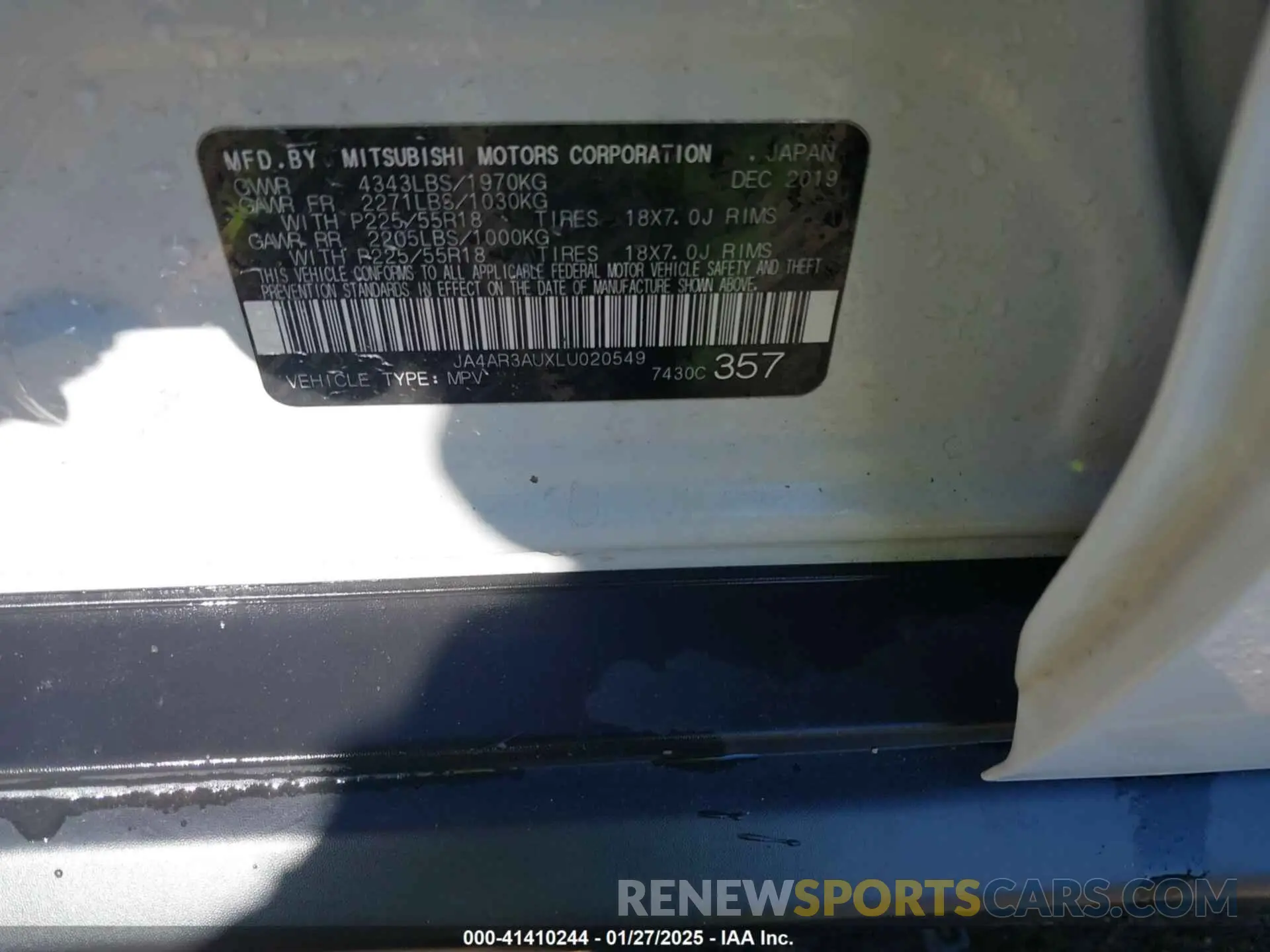 9 Photograph of a damaged car JA4AR3AUXLU020549 MITSUBISHI OUTLANDER SPORT 2020